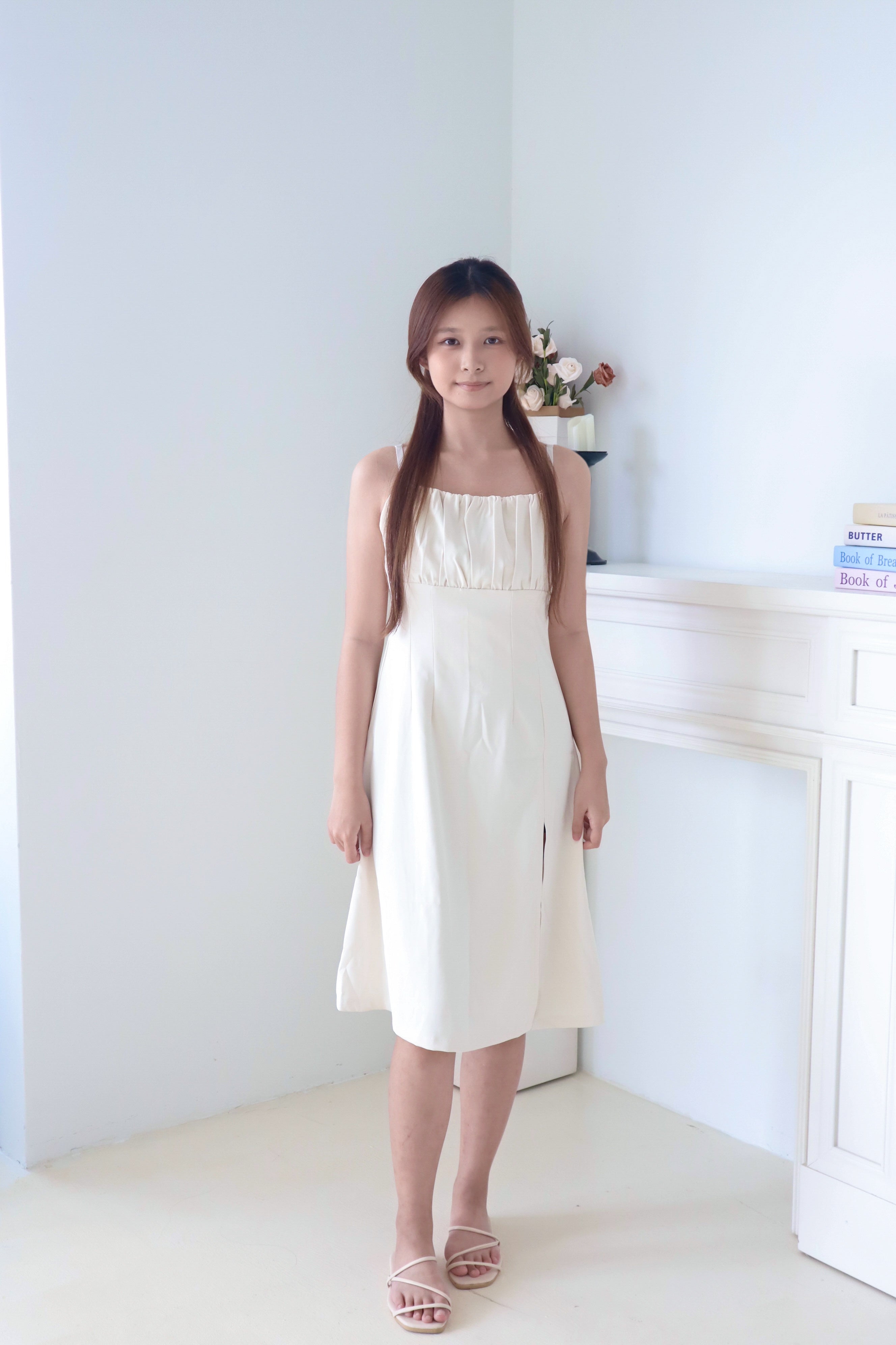 Cream Yellow Ruched Maxi Dress