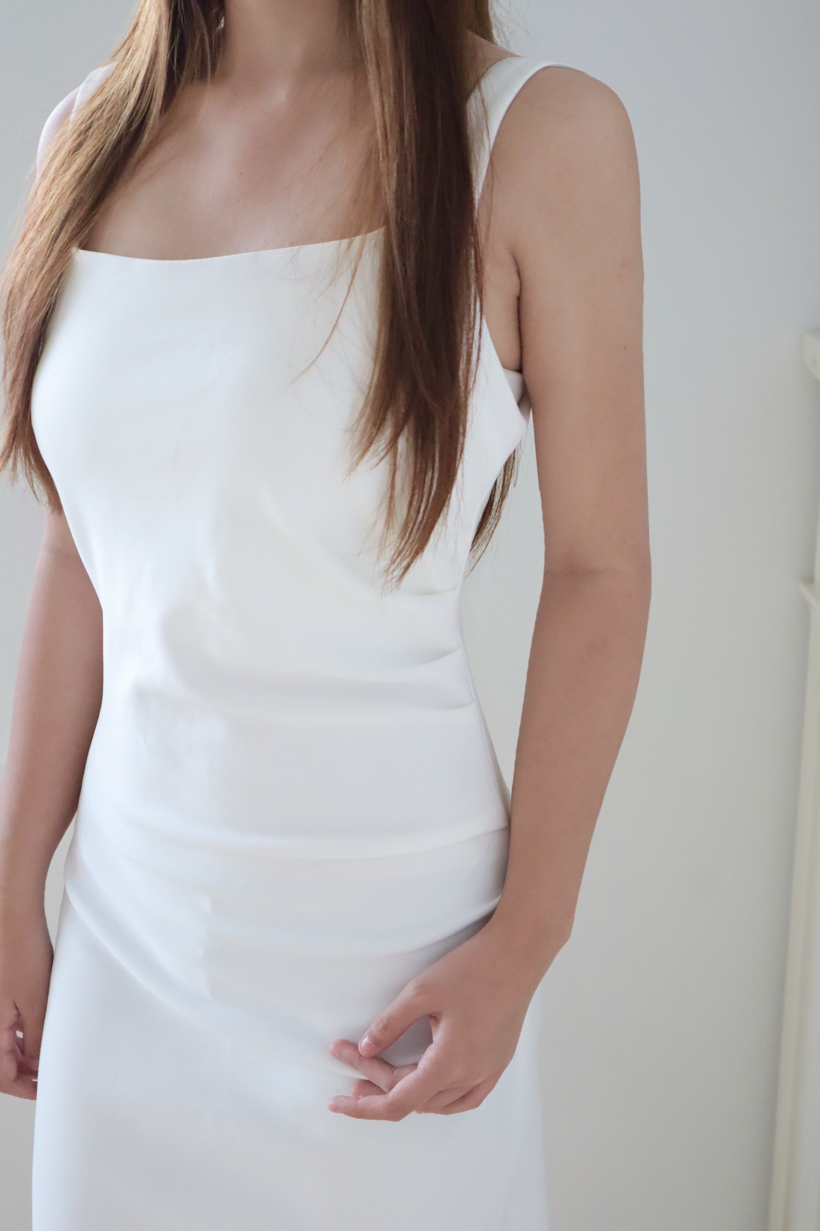 White Square Neck Midi Dress