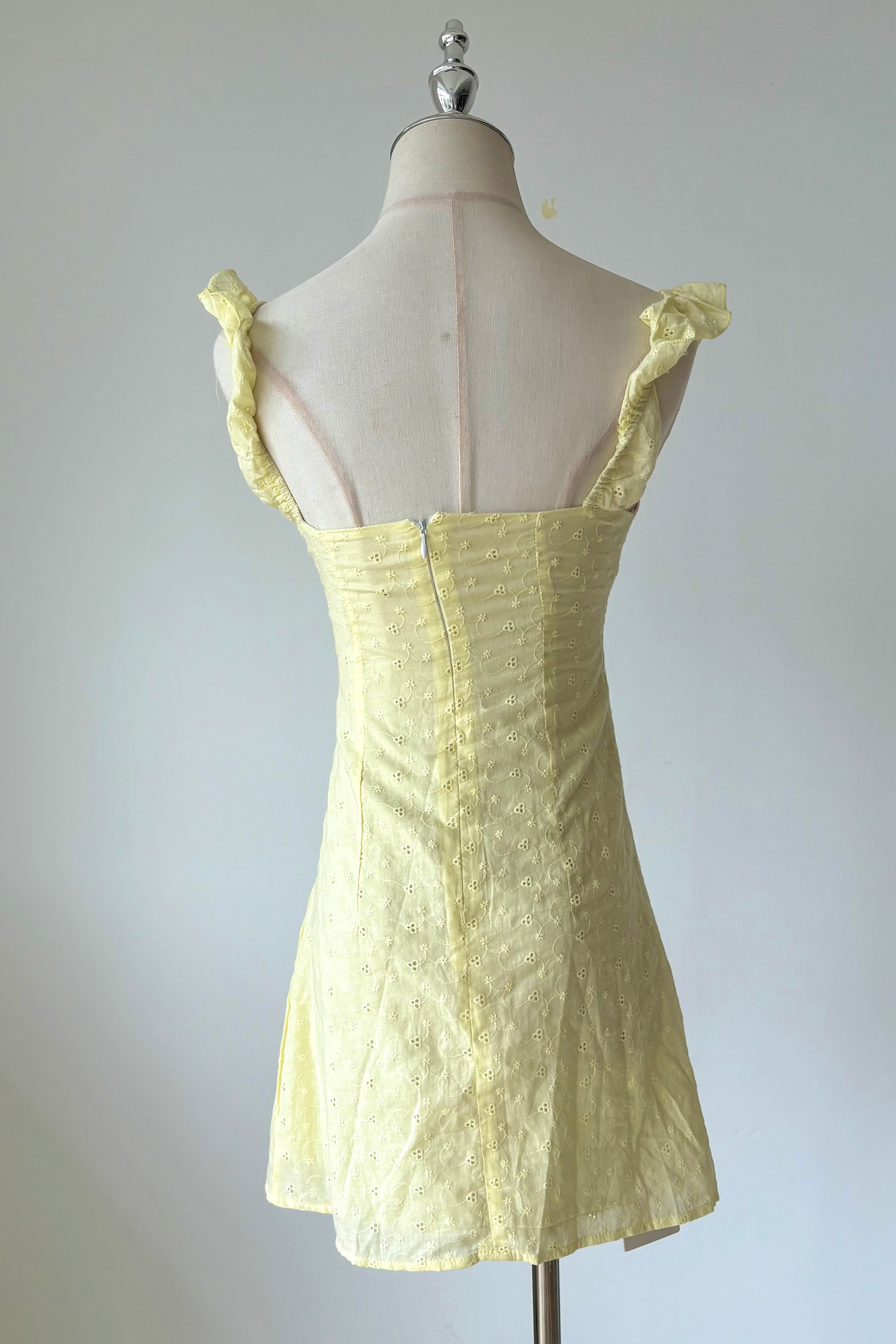 Yellow Off Shoulder Ruffle Mini Dress