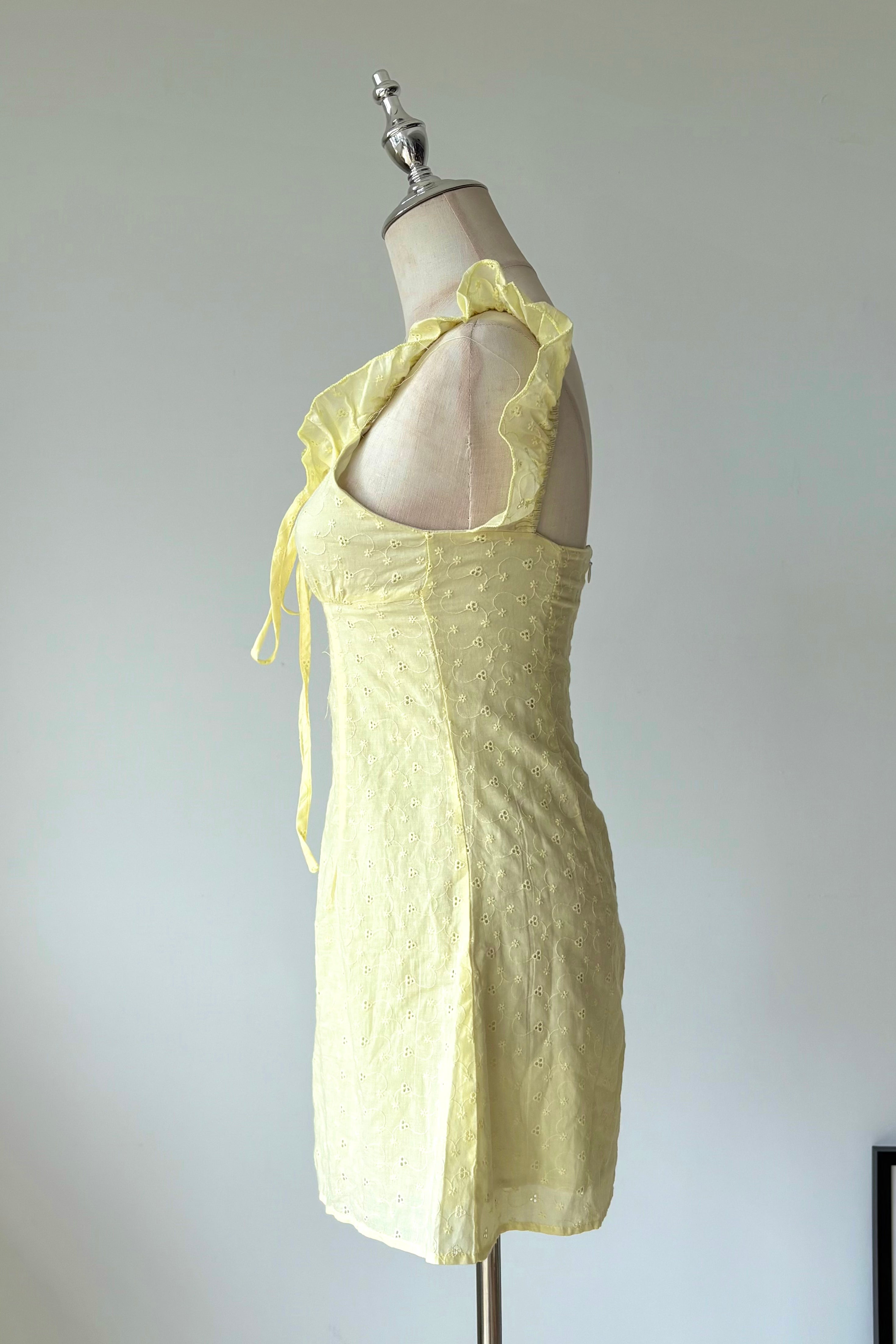 Yellow Off Shoulder Ruffle Mini Dress