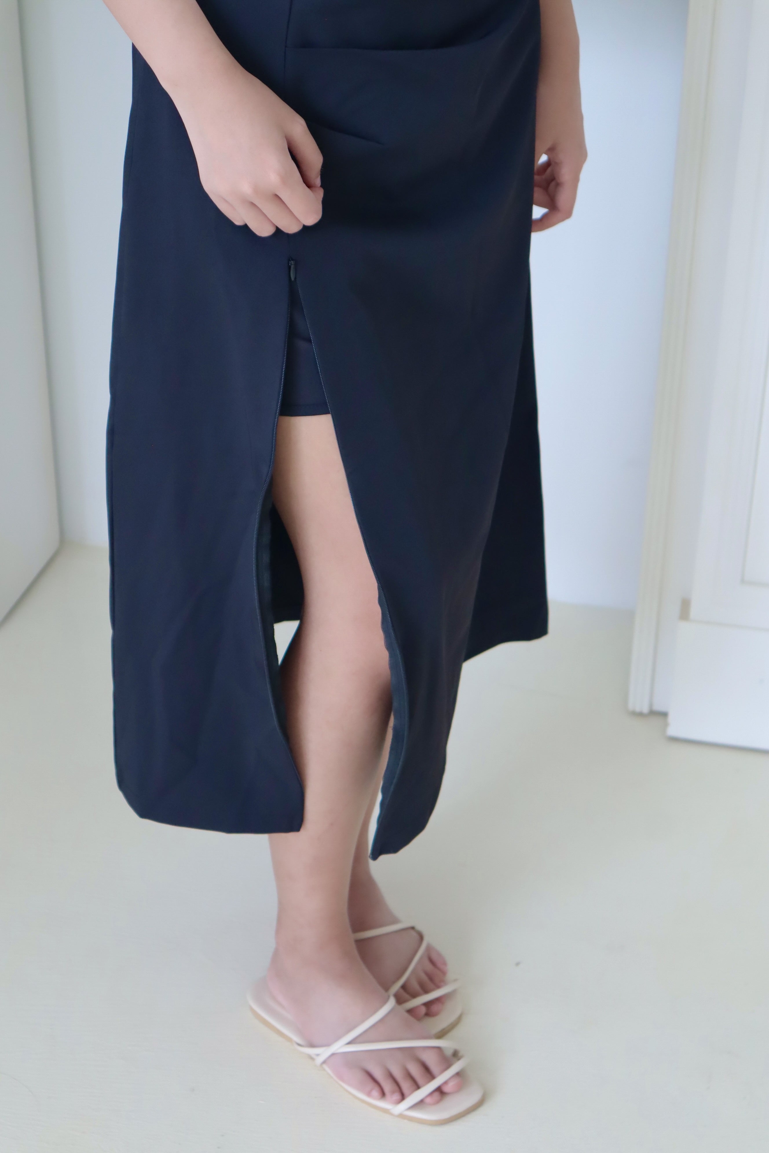 Black Slit Midi Skirt
