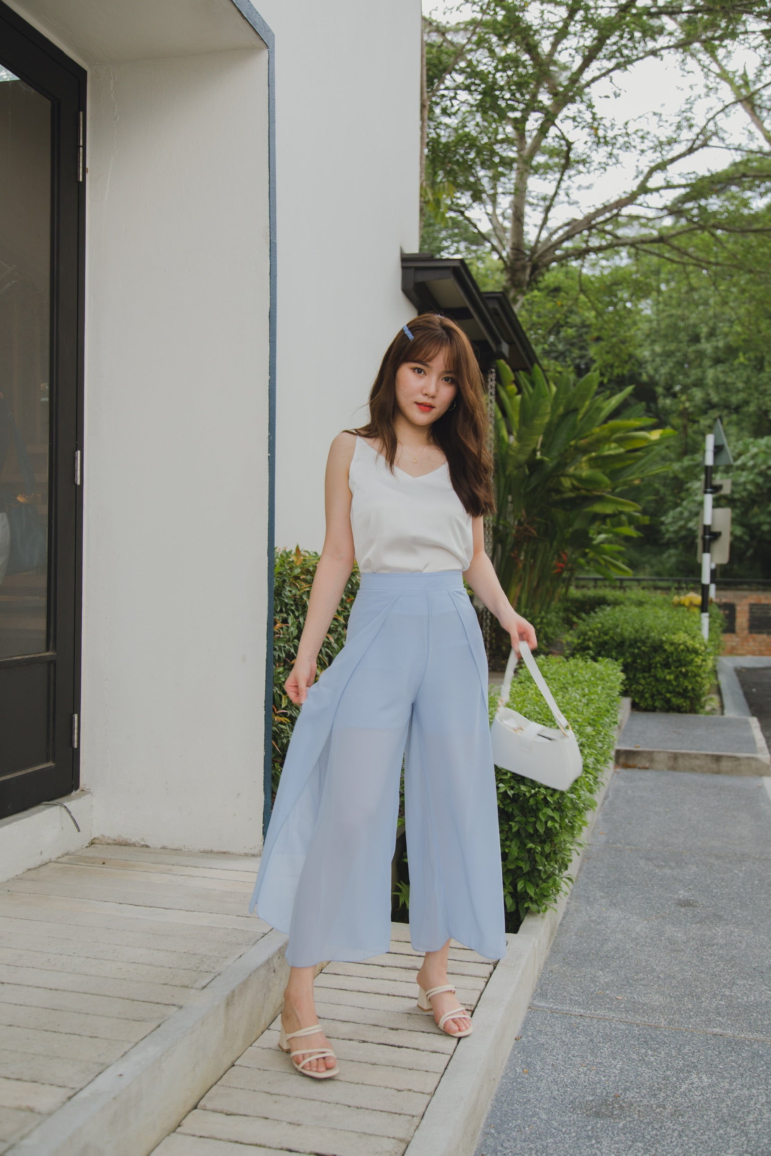 Yoona Chiffon Slit Pants (Light Blue)