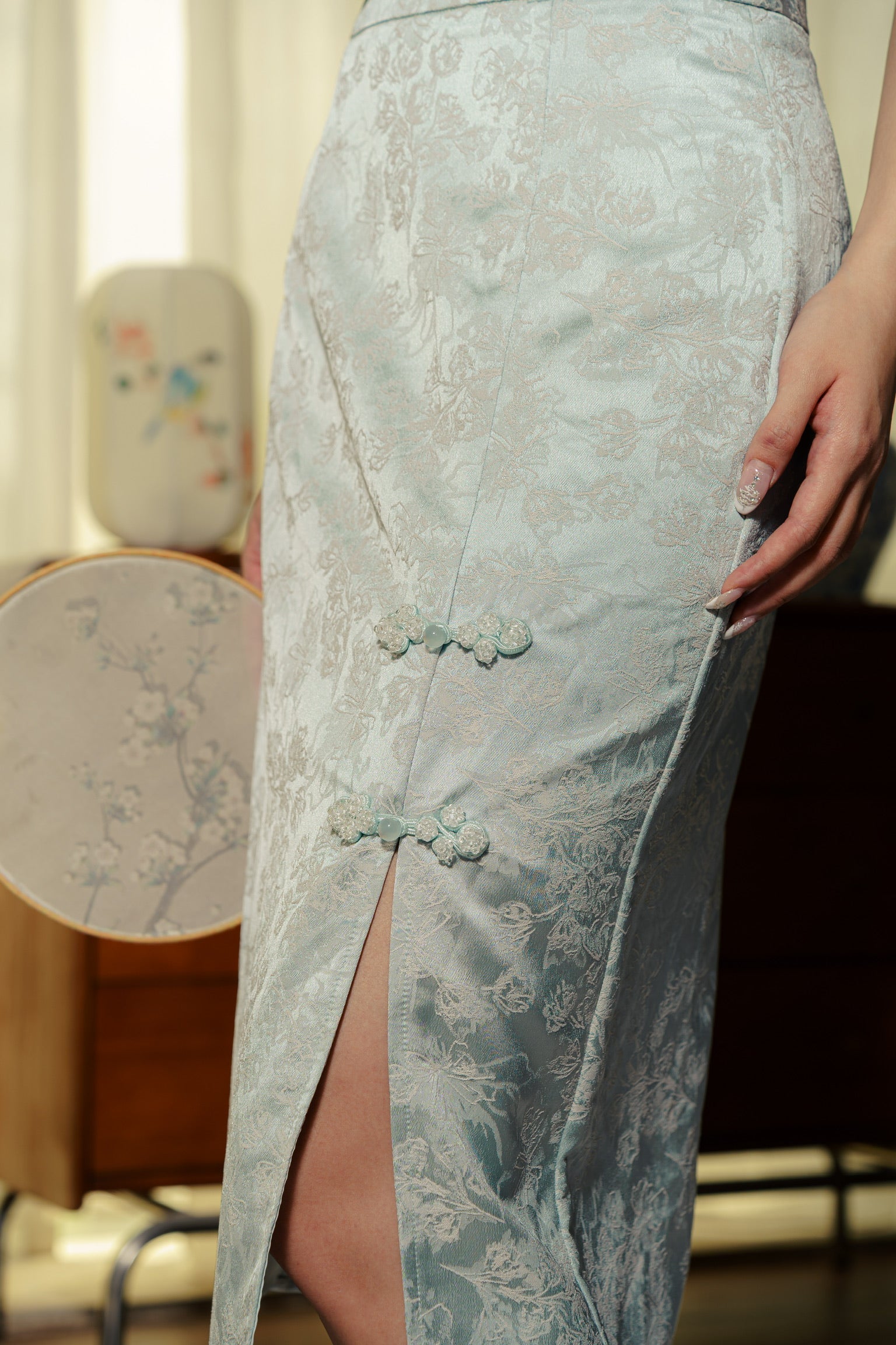 冰清玉洁 Jade Midi Slit Skirt (Aqua Green)