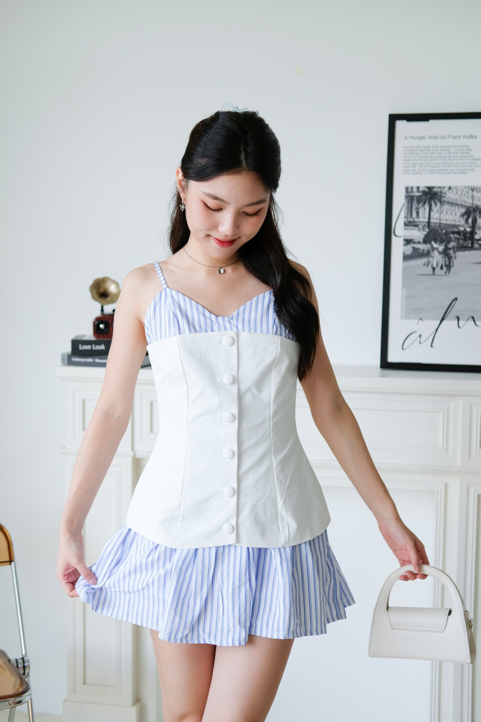 Camie Stripes Contrast Dress (White Blue Stripes)