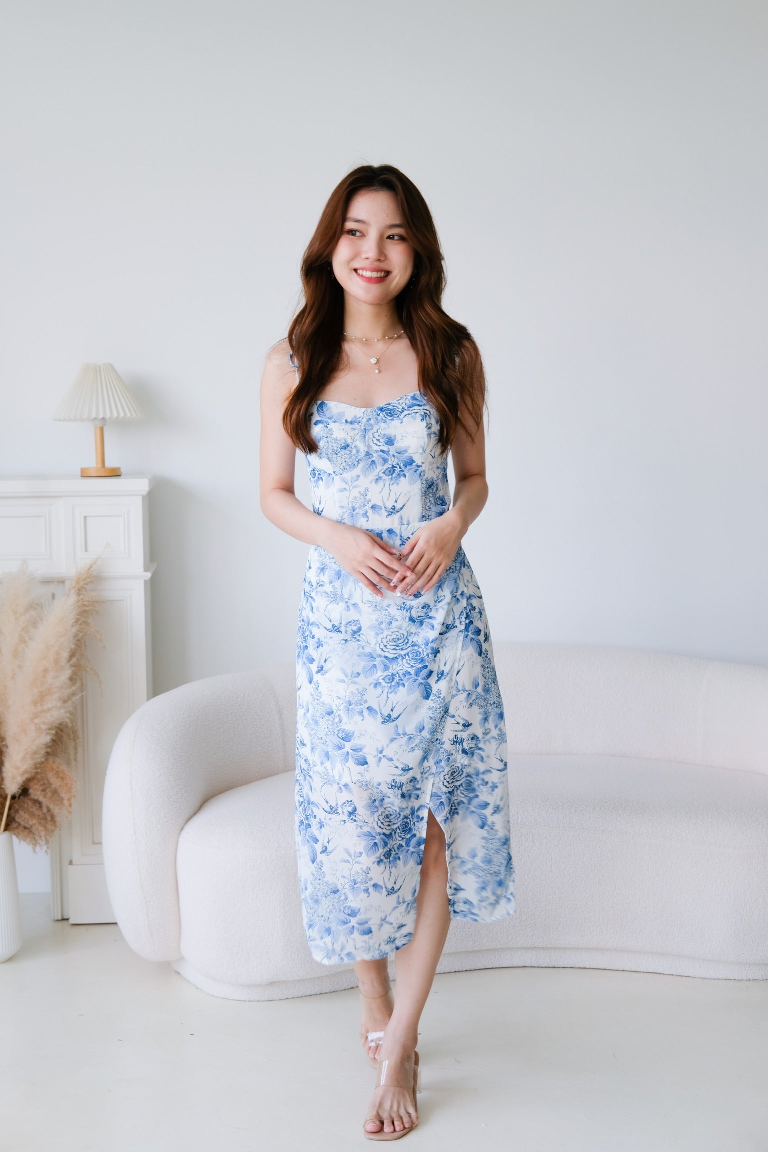 Eleanor Floral Midi Dress (Blue)