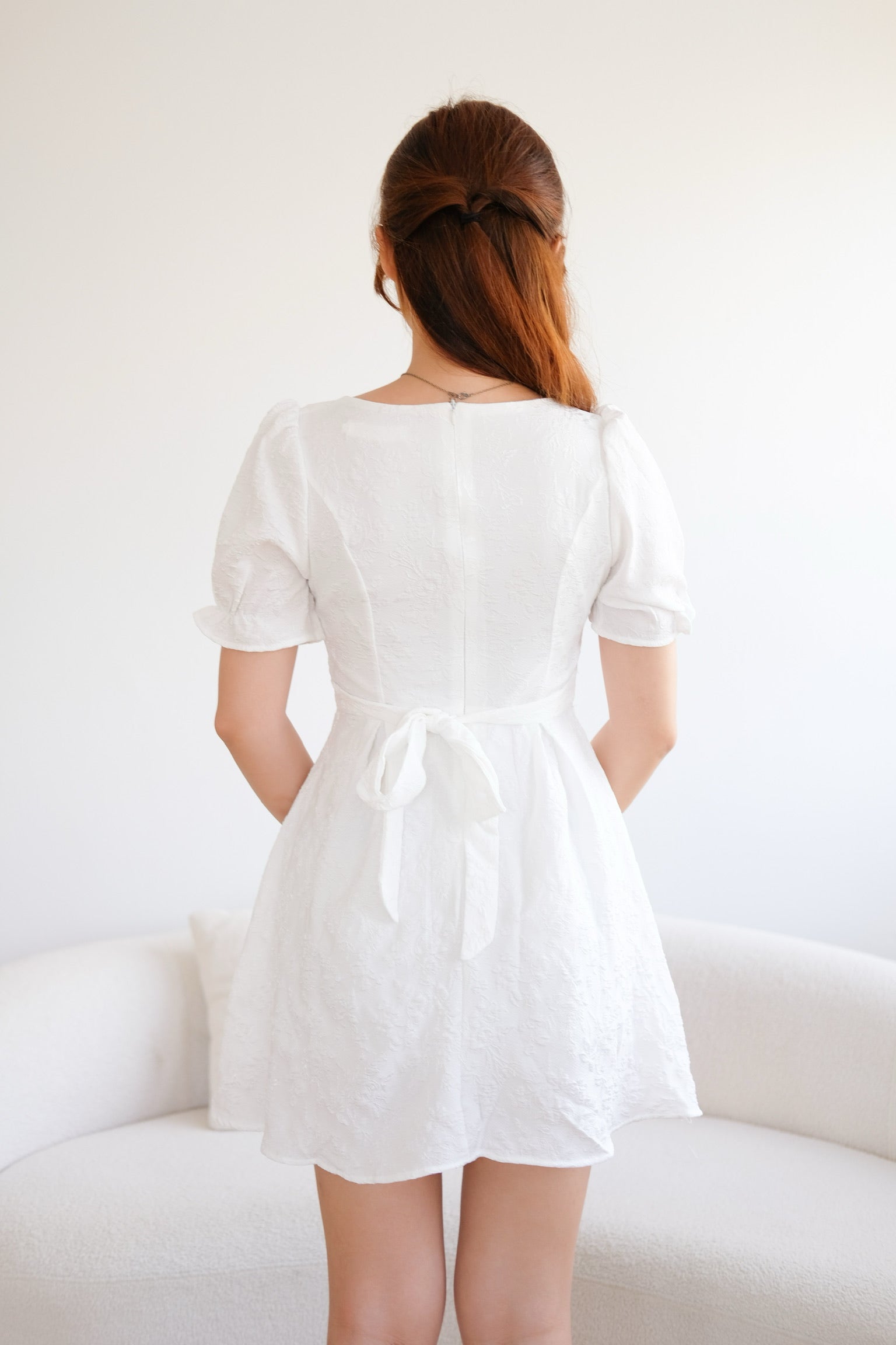 White Ribbon Organza Mini Dress