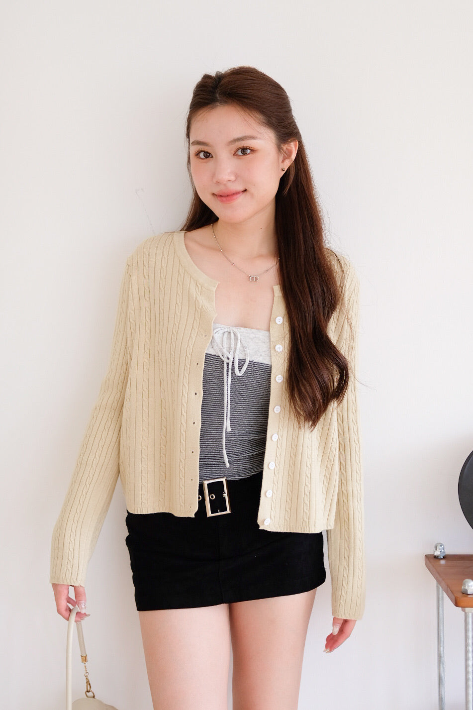 Sharlyn Cable Knit Cardigan (Caramel Brown)