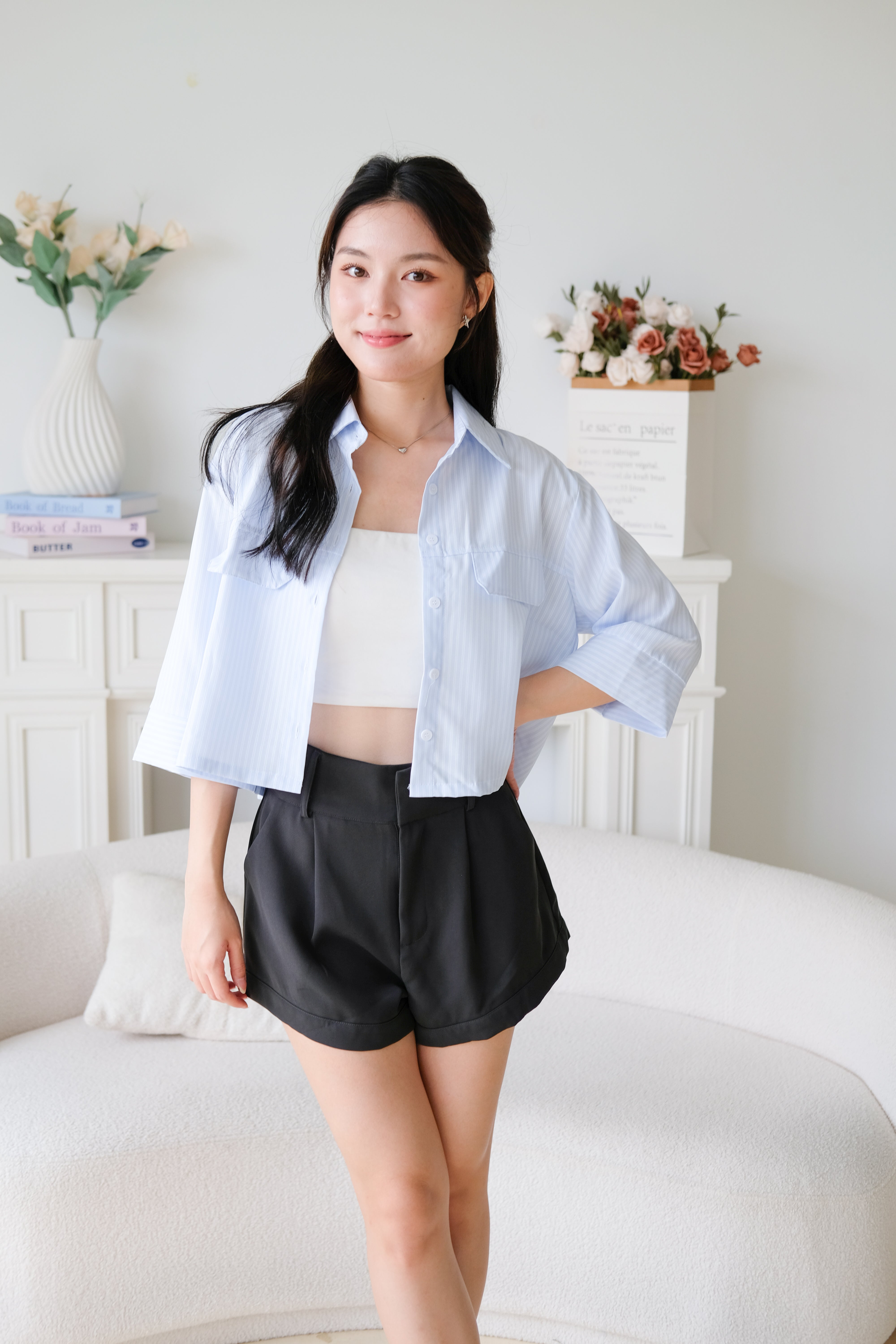 Carsen Stripes Oversized Blouse (Sky Blue)