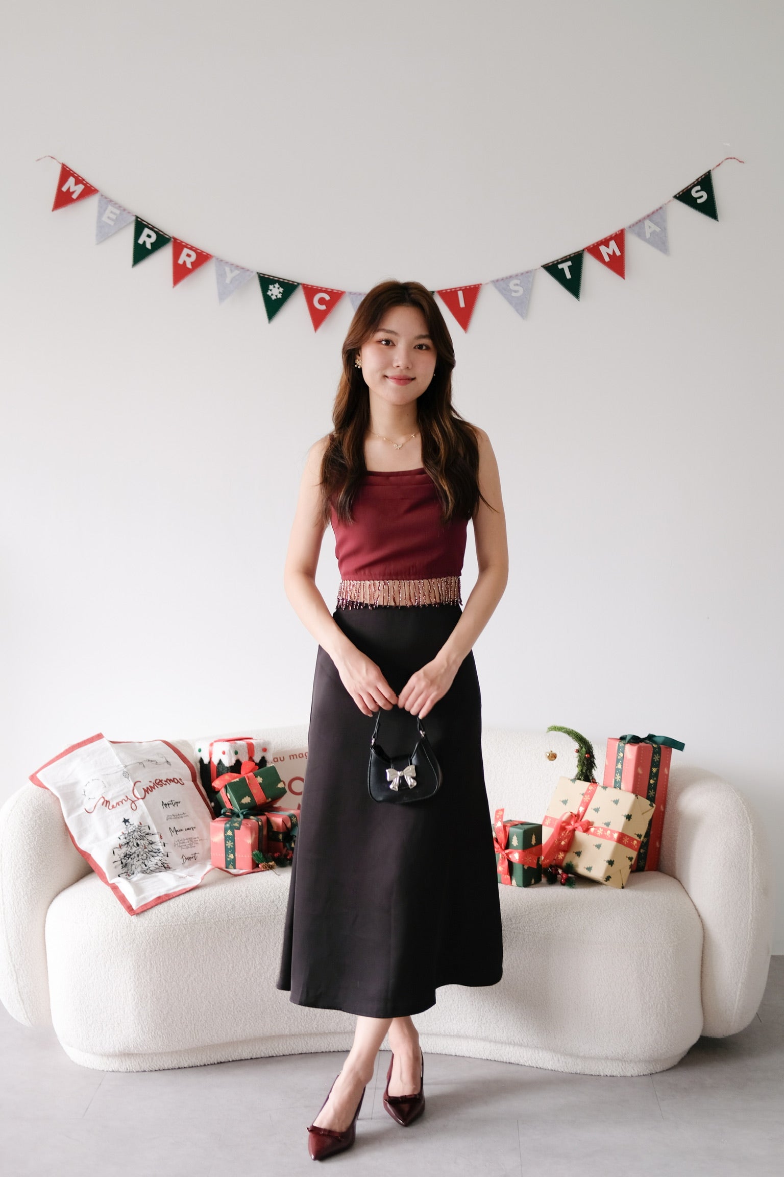 Amaria Embellished Tassel Crop Top (Maroon)