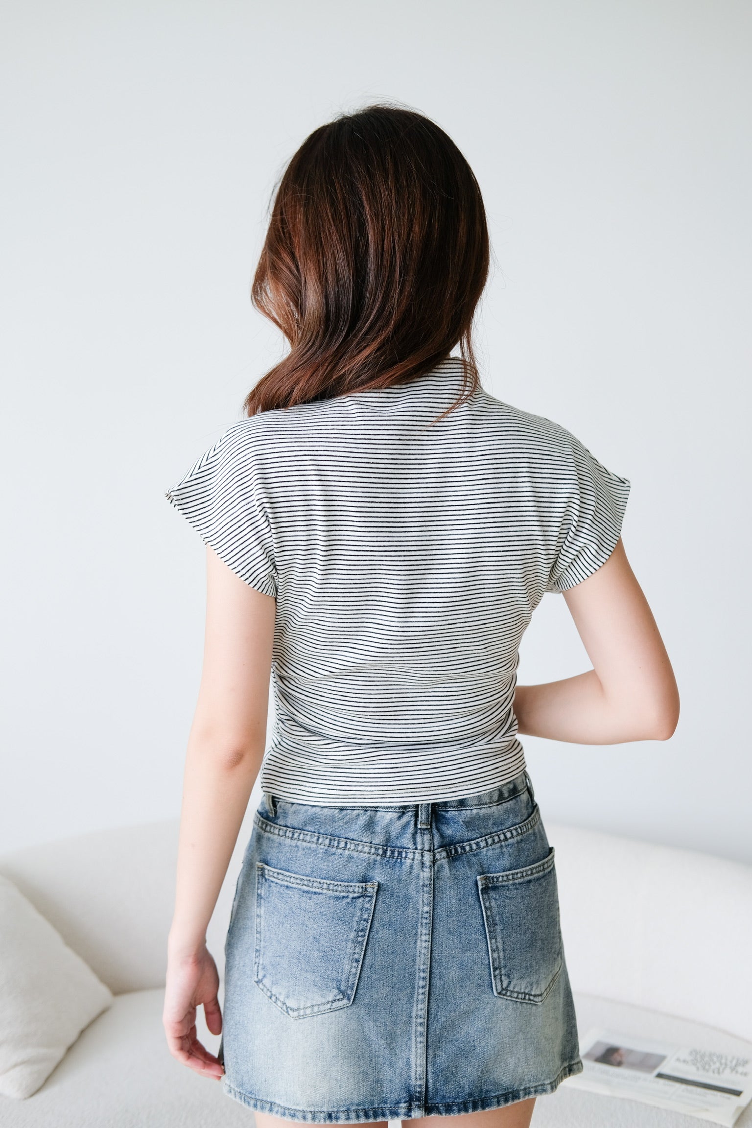 Lucca Batwing High Neck Shirt (White Stripes)