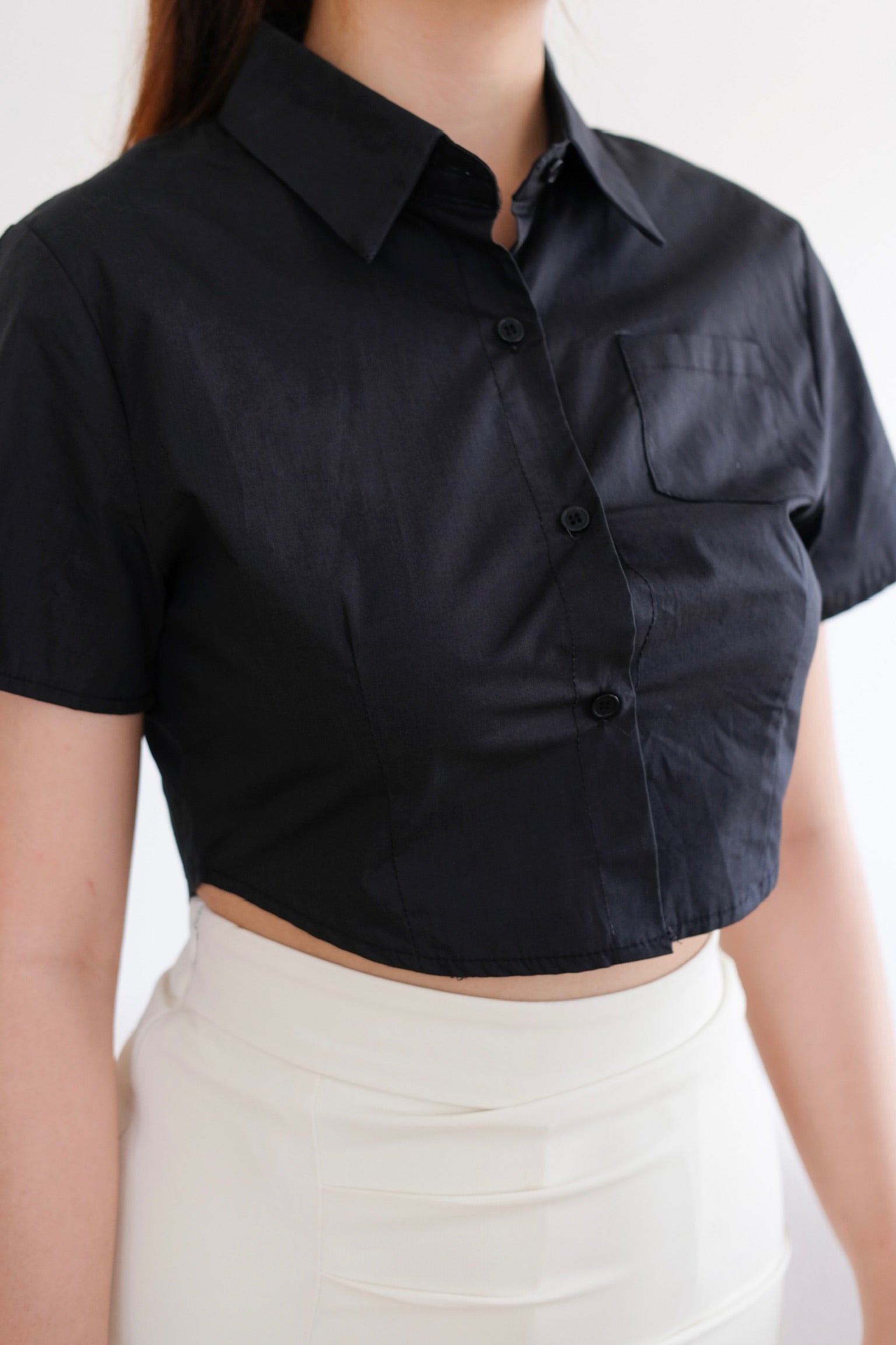 Black Collared Mini Crop Top
