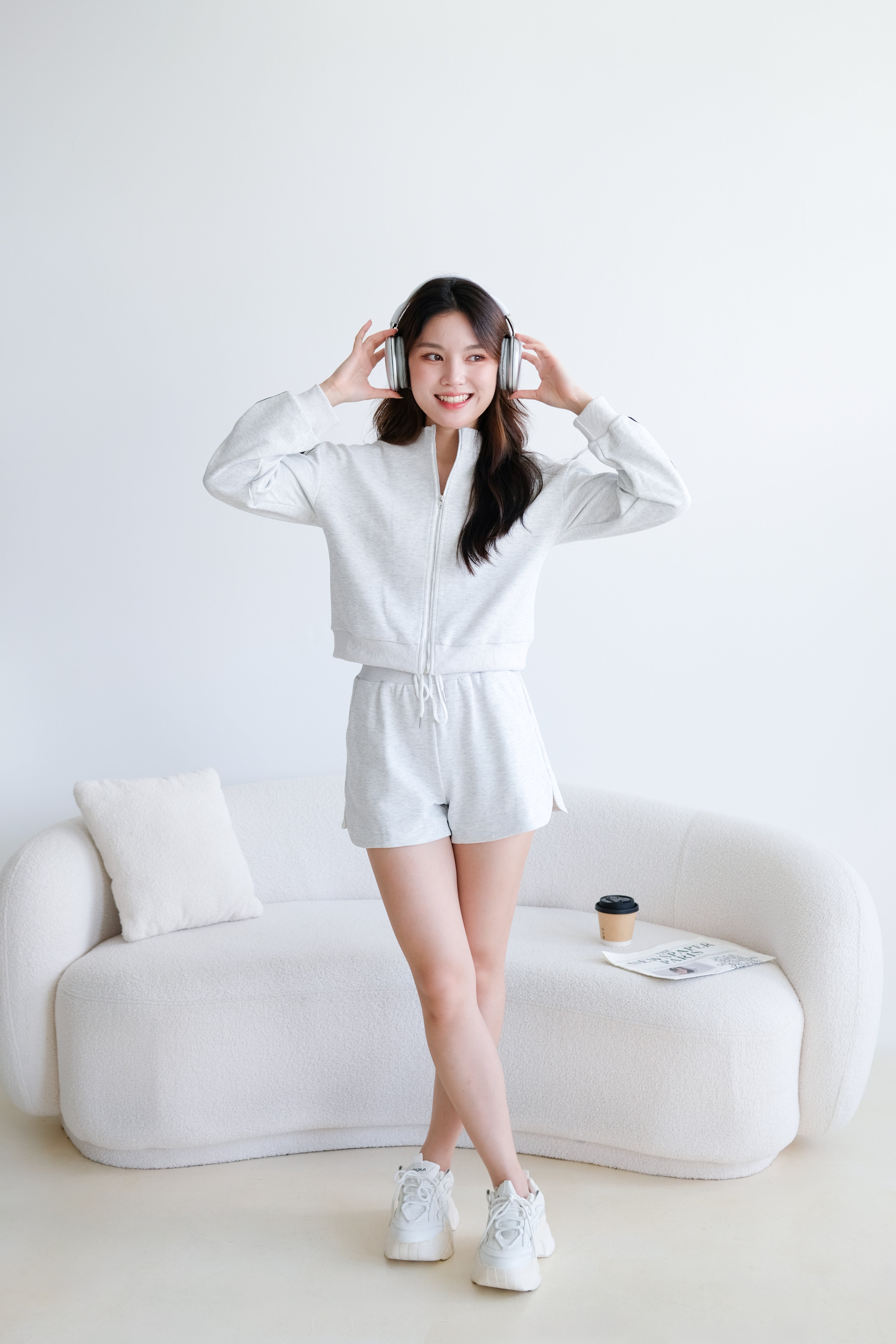 Day Off Stripes Lounge Set (Light Grey)