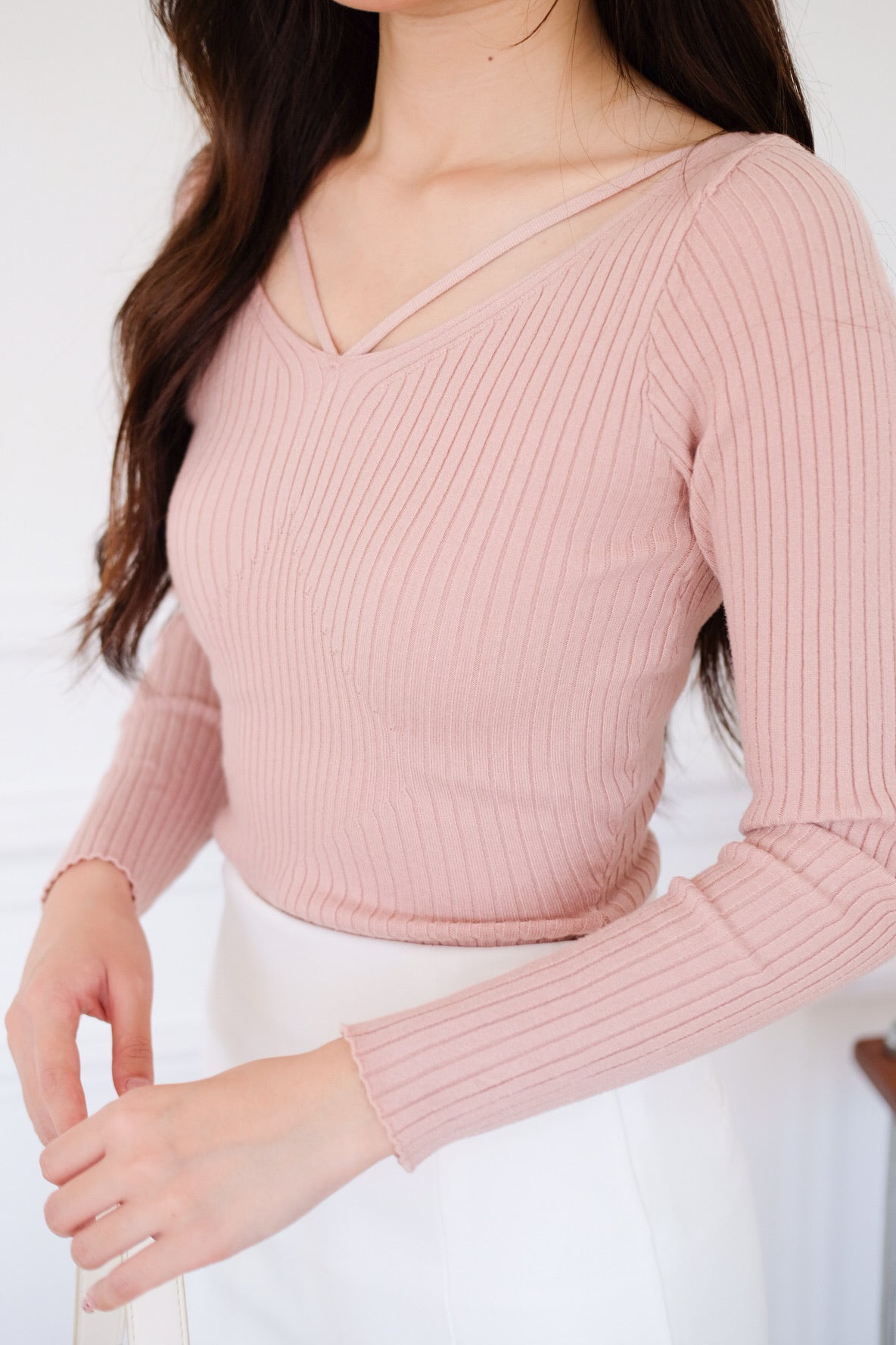 Tristan V Line Sculpted Long Sleeves Top (Blush Pink)