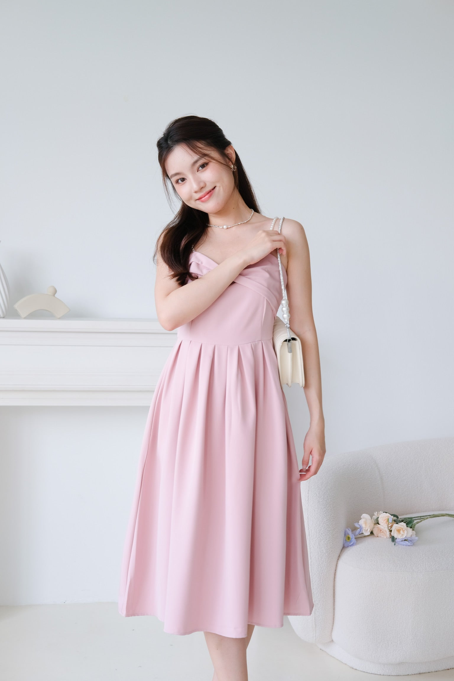 Mia Twist Sweetheart Pearl Midi Dress (Dusty Pink)