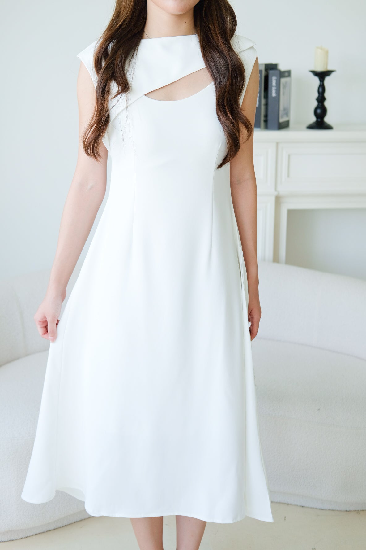 Venice Cut In Skater Maxi Dress (White)
