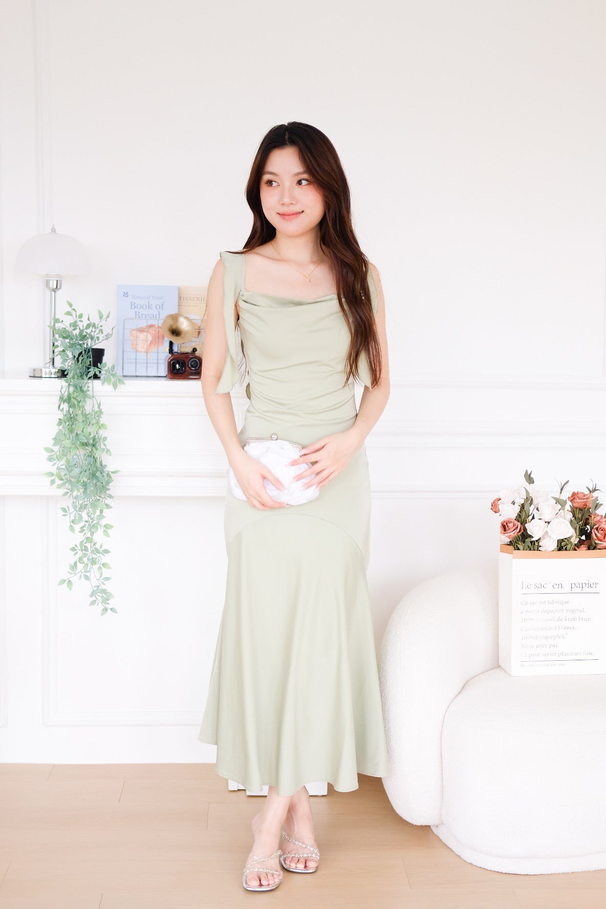 Marina Ruffle Mermaid Maxi Dress (Pistachio Green)