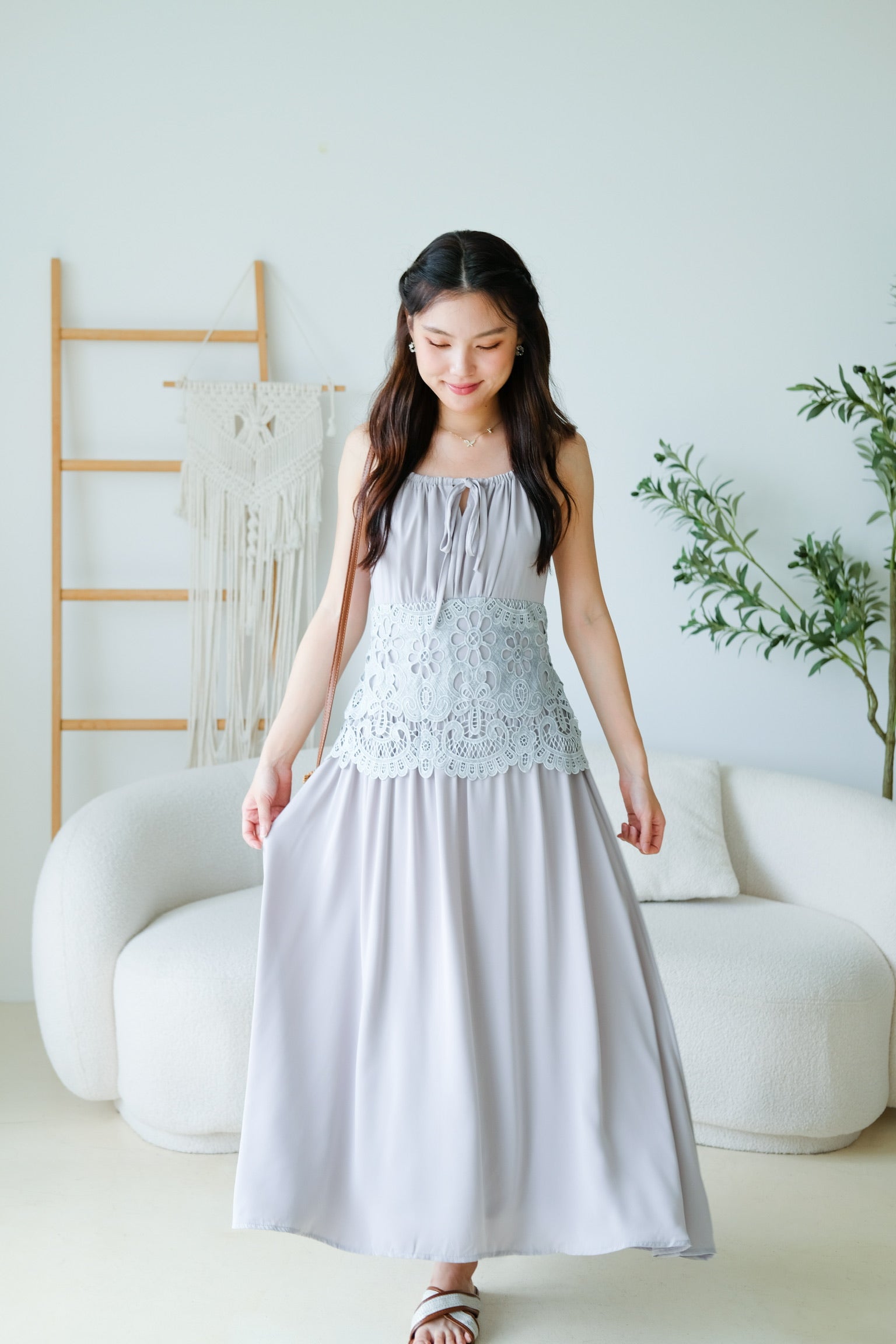 Saphira Crochet Maxi Dress (Purplish Grey)