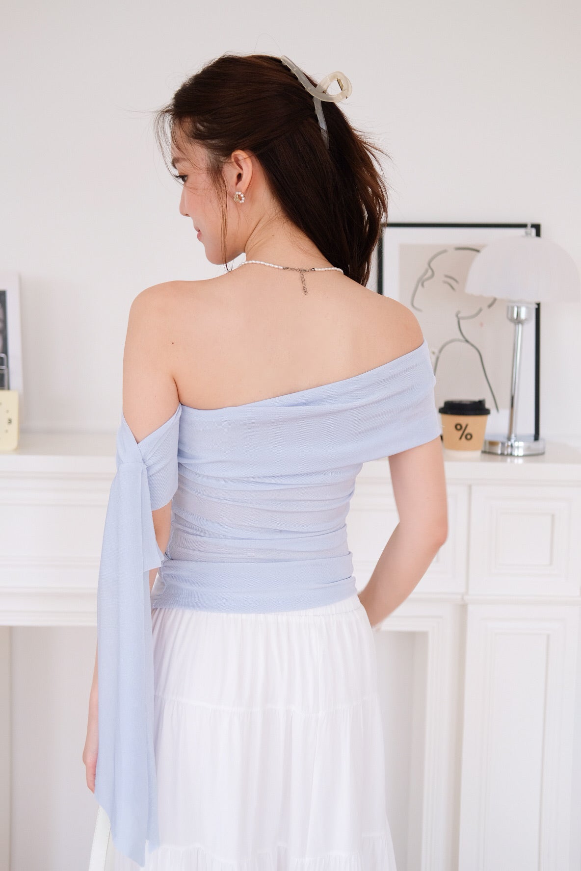 Erika Draped Off Shoulder Top (Baby Blue)