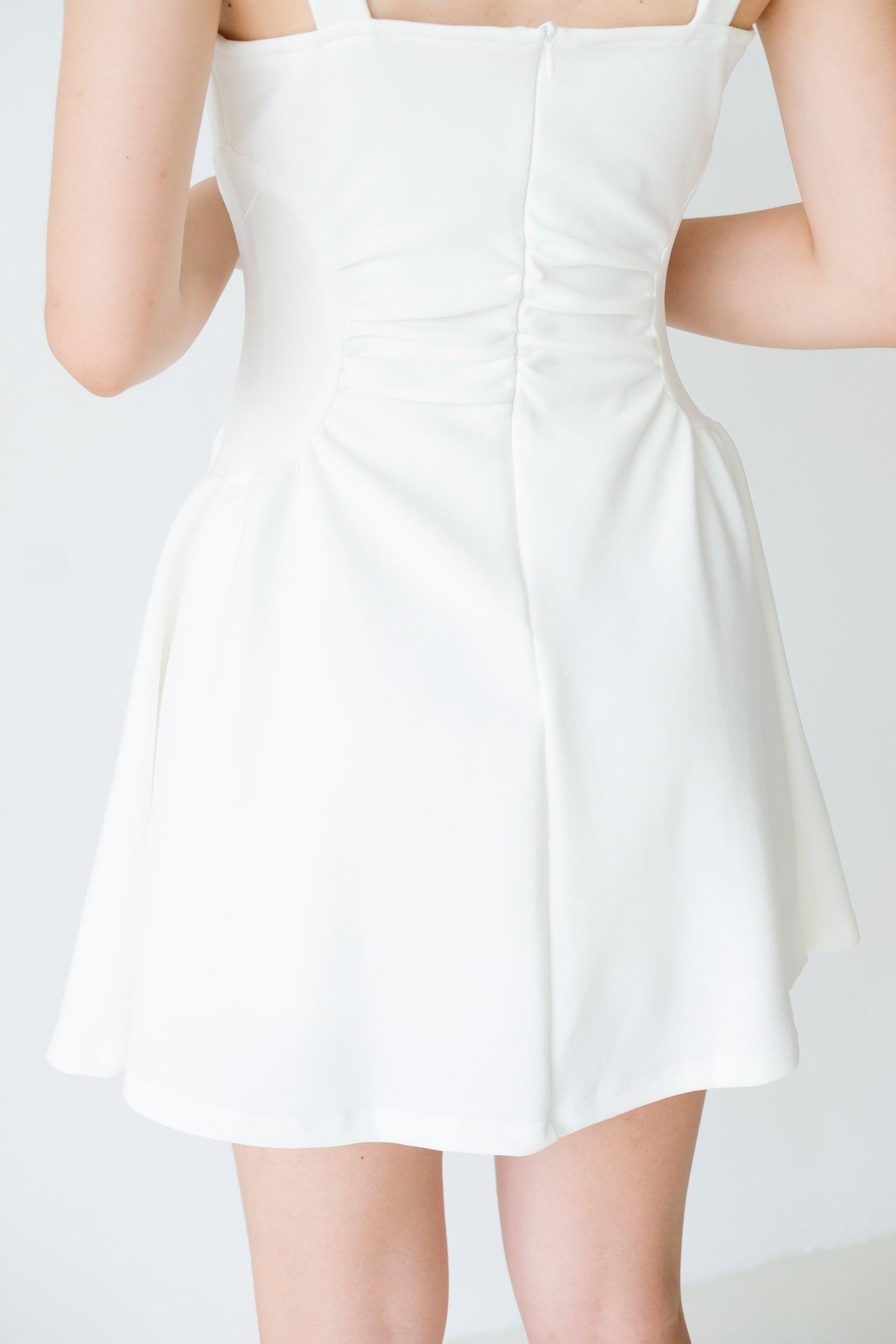 Tavia Ruched Mini Dress (White)