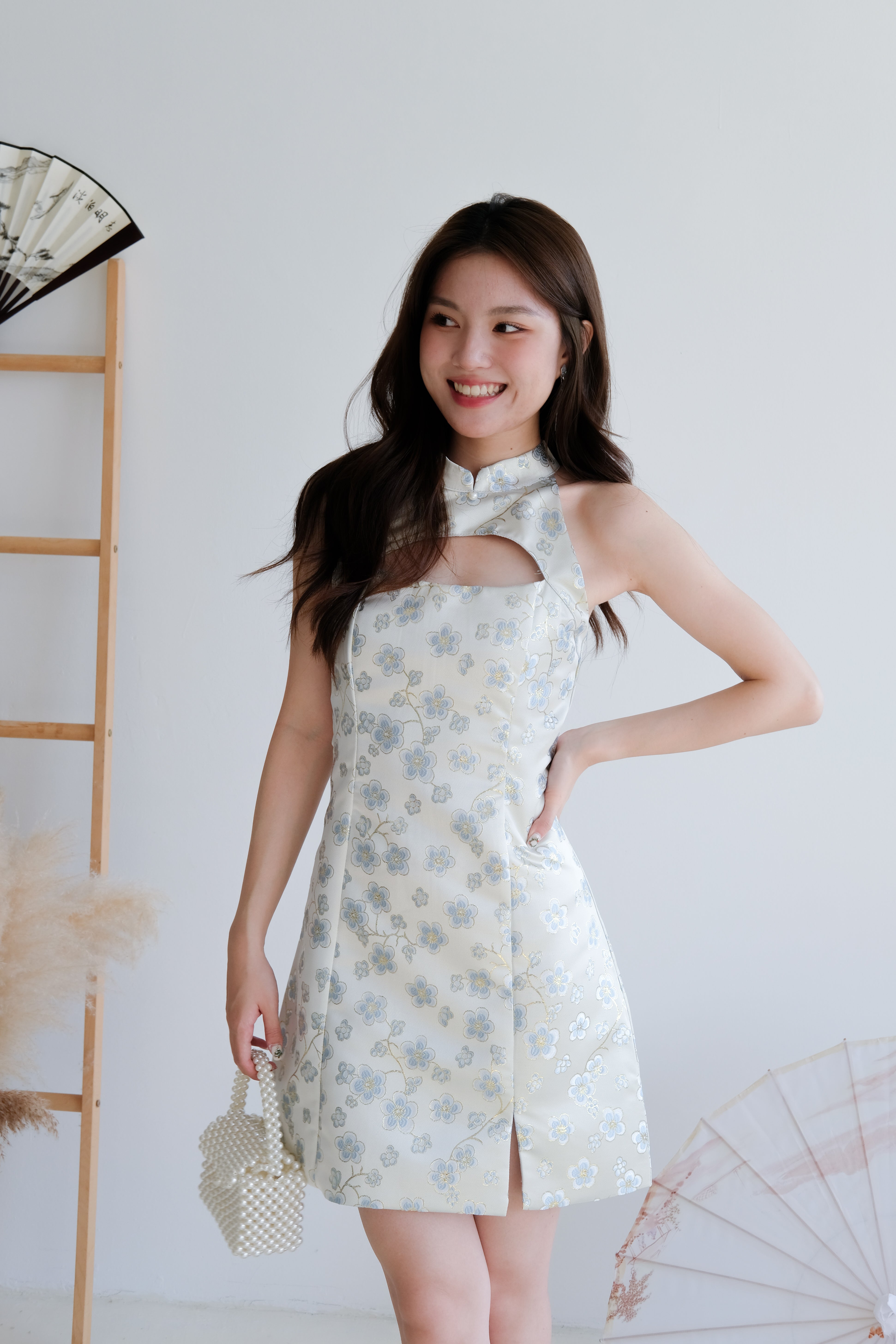 Pian Ruo Floral Halter Cheongsam (Light Blue)