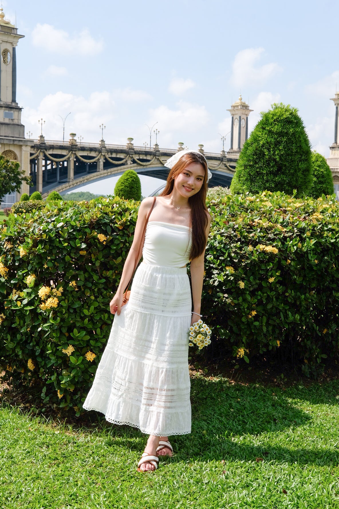 Sara Beach Knit Maxi Skirt (White)