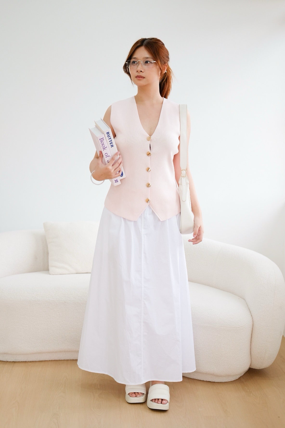 Knit Button Vest Top (Pink)