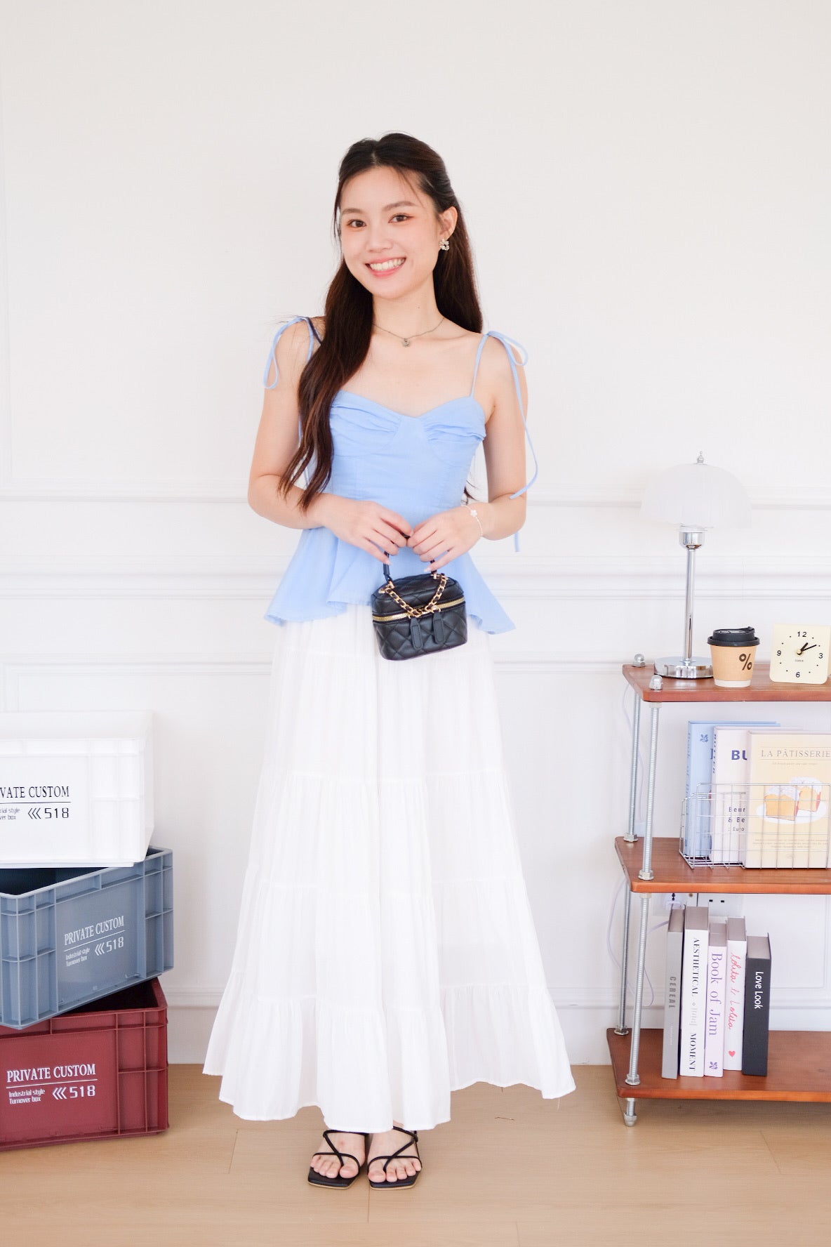 Mona Self Tie Ribbon Peplum Top (Blue)