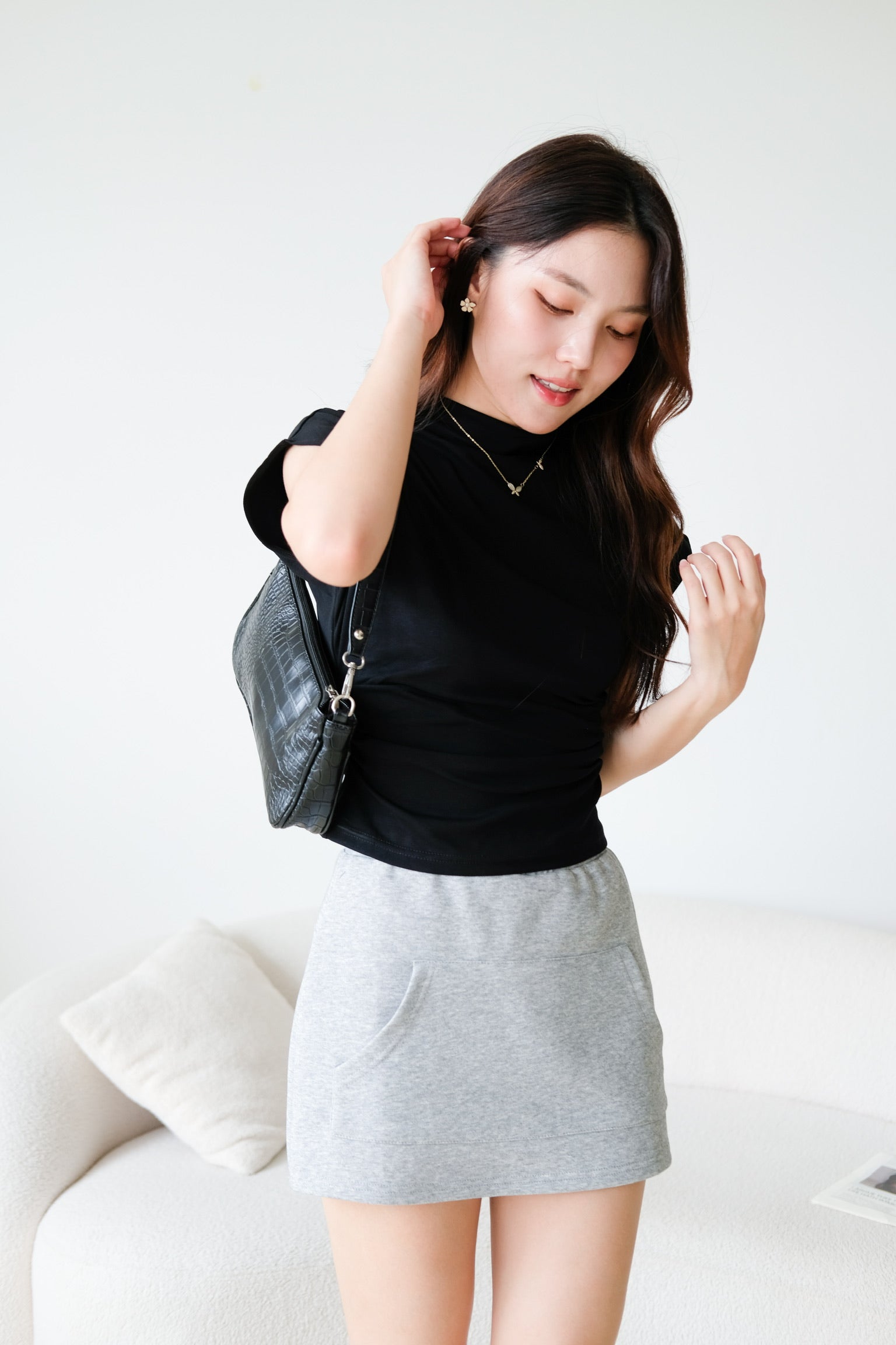 Lucca Batwing High Neck Shirt (Black)