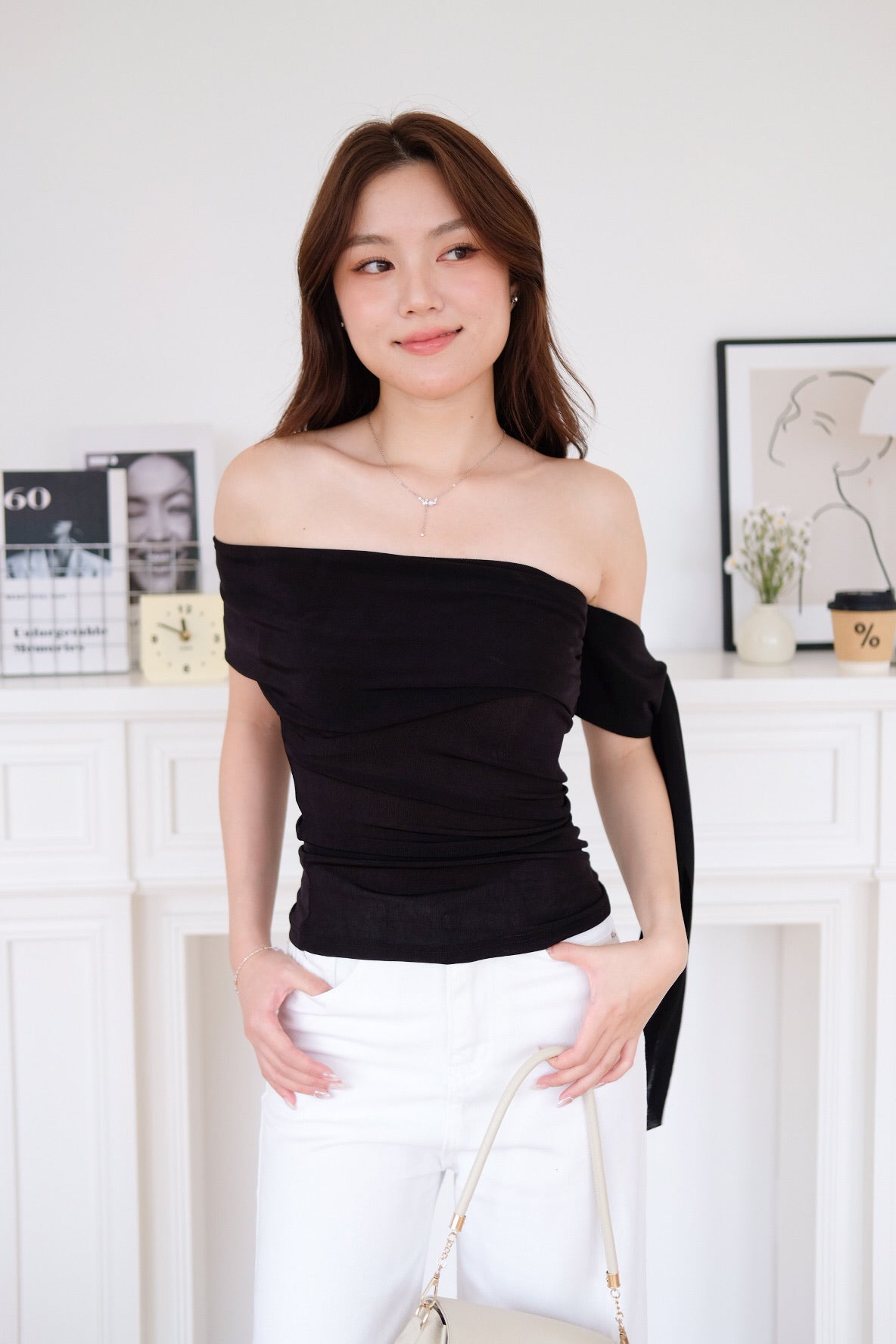 Erika Draped Off Shoulder Top (Black)