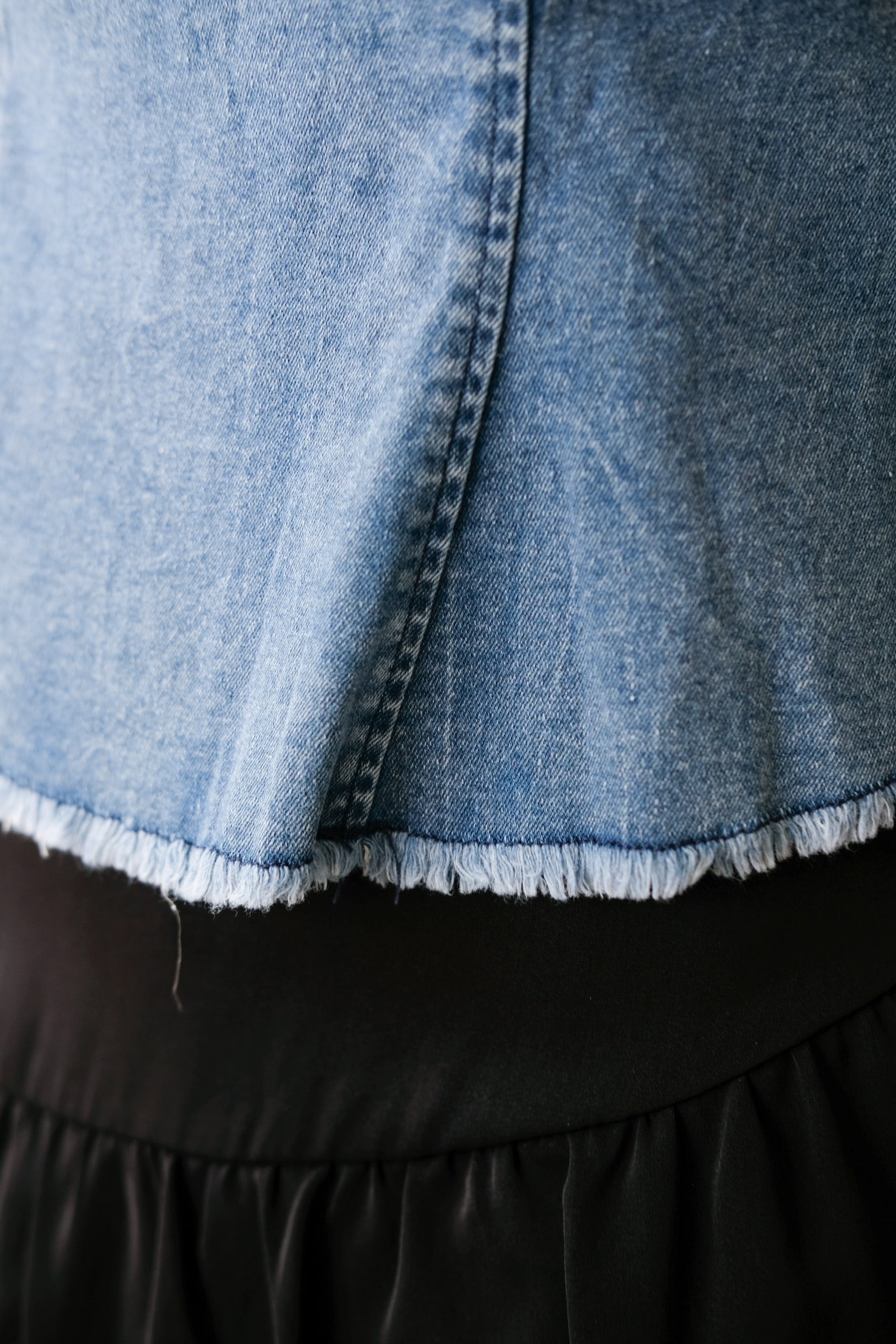 Alda Peplum Denim Top (Medium Blue)