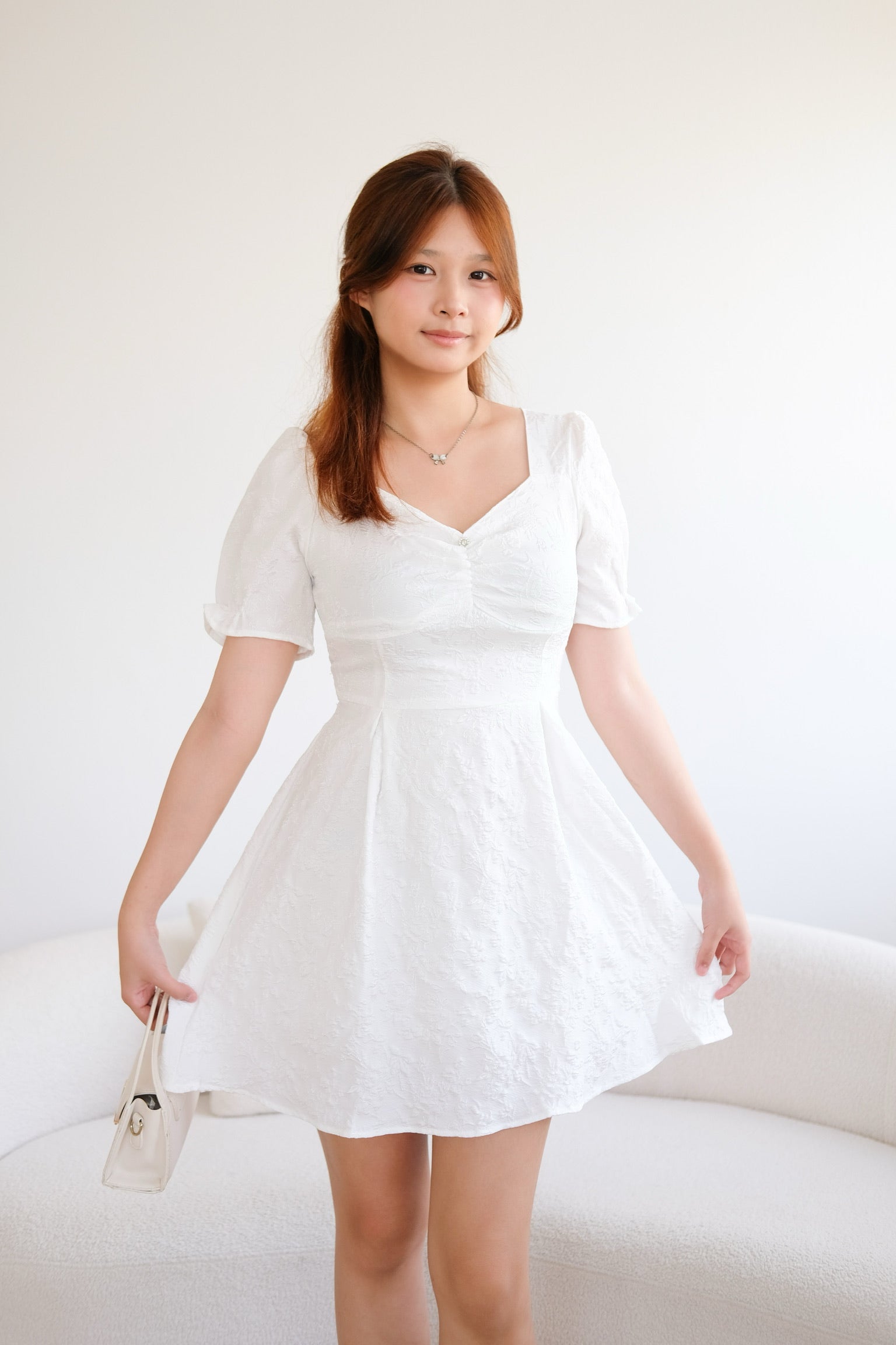 White Ribbon Organza Mini Dress