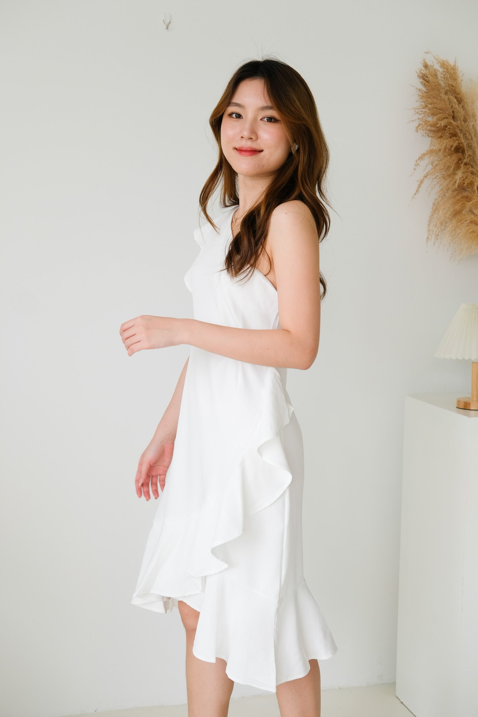 Bianca Toga Ruffle Dress (White)