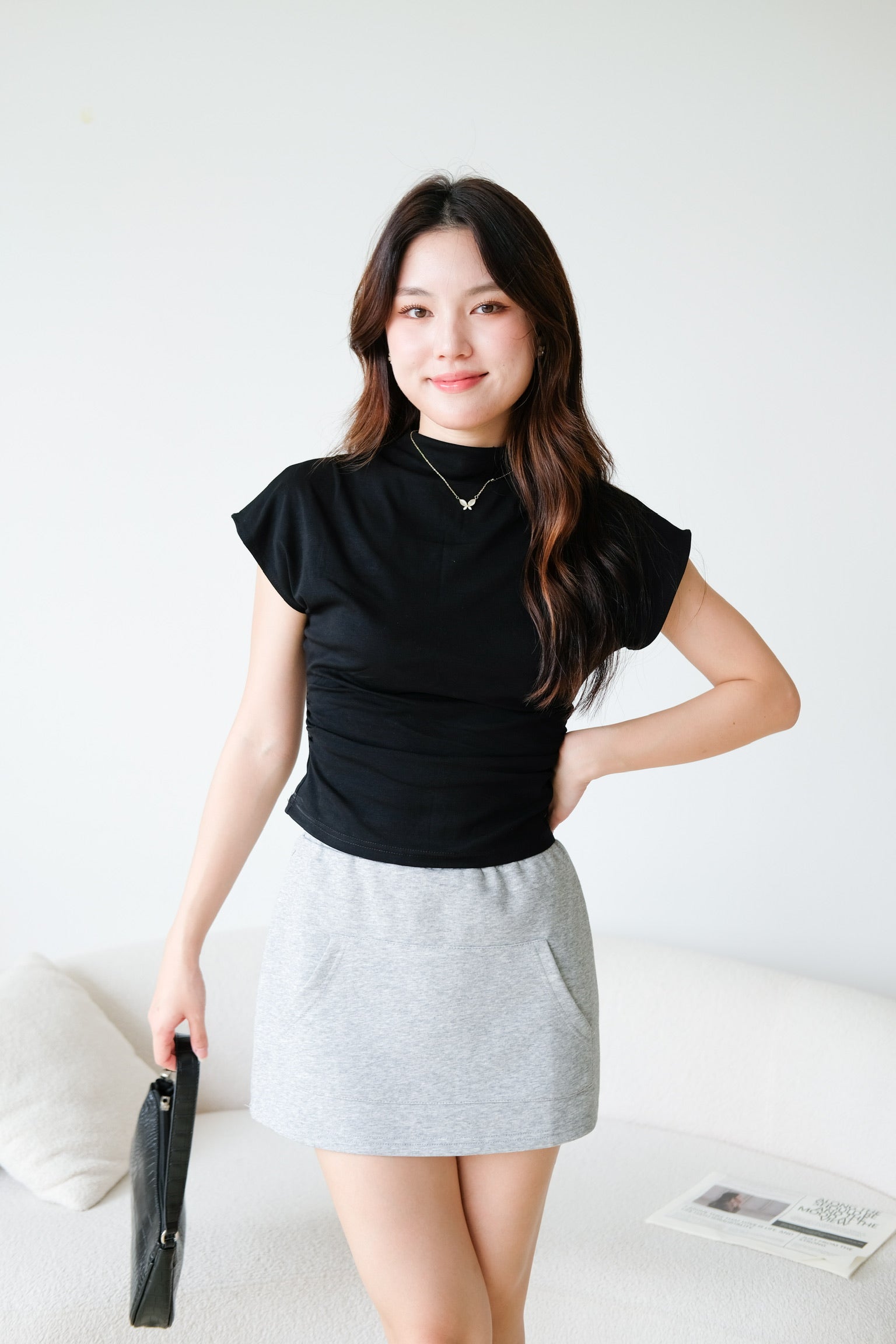 Lucca Batwing High Neck Shirt (Black)