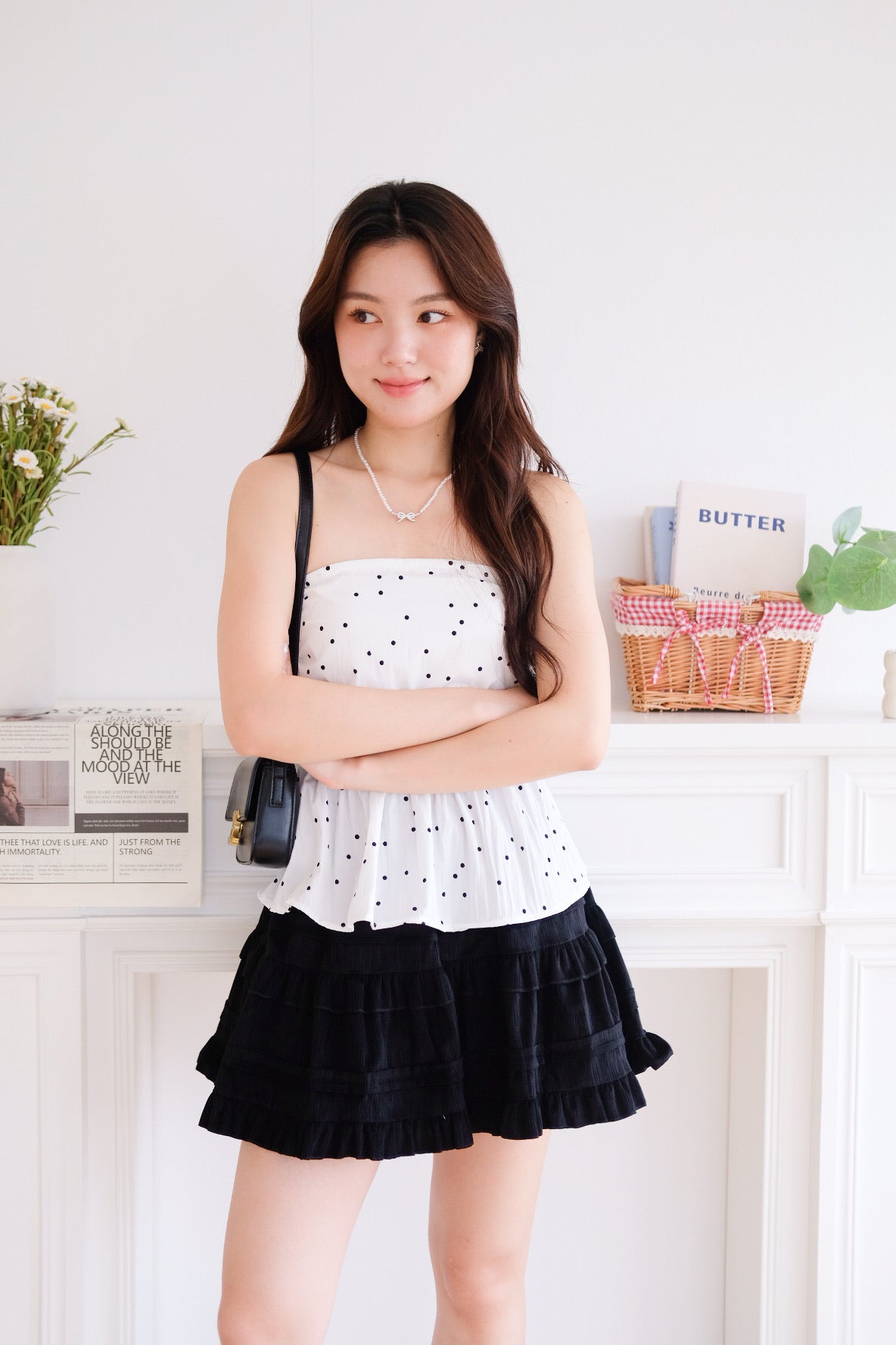 Nora Polka Dot Peplum Tube Top (White)