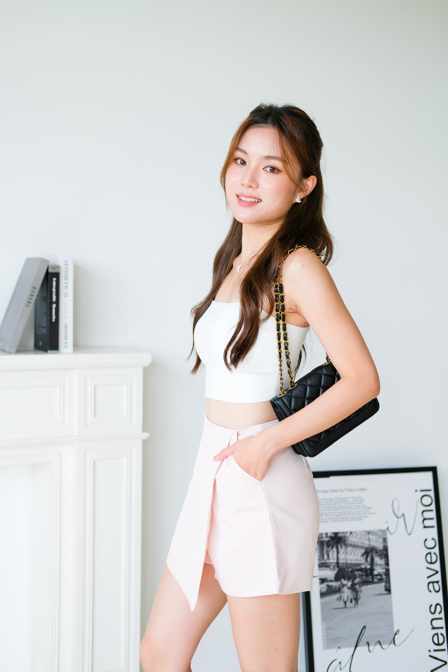 Arden Wrapped Elastic Waist Skorts (Pale Pink)