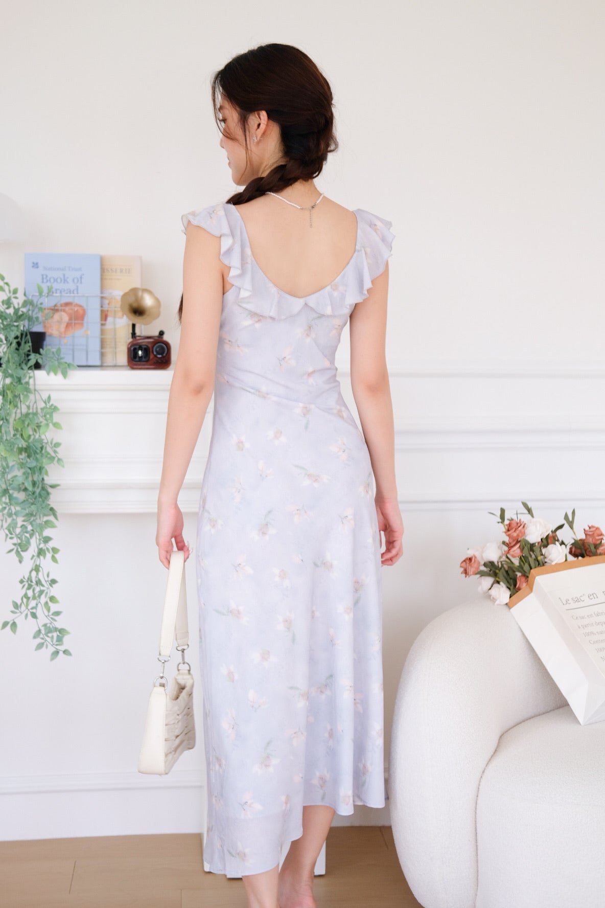 Callie Tie Front Floral Maxi Dress (Pale Purple)