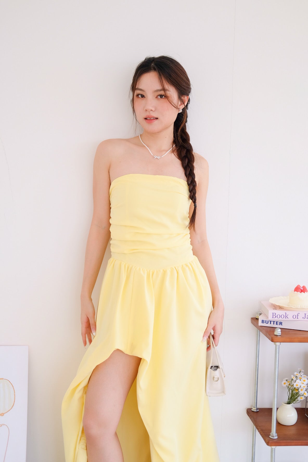 Vianna Asymmetrical Slit Bubble Maxi Dress (Sunshine Yellow)