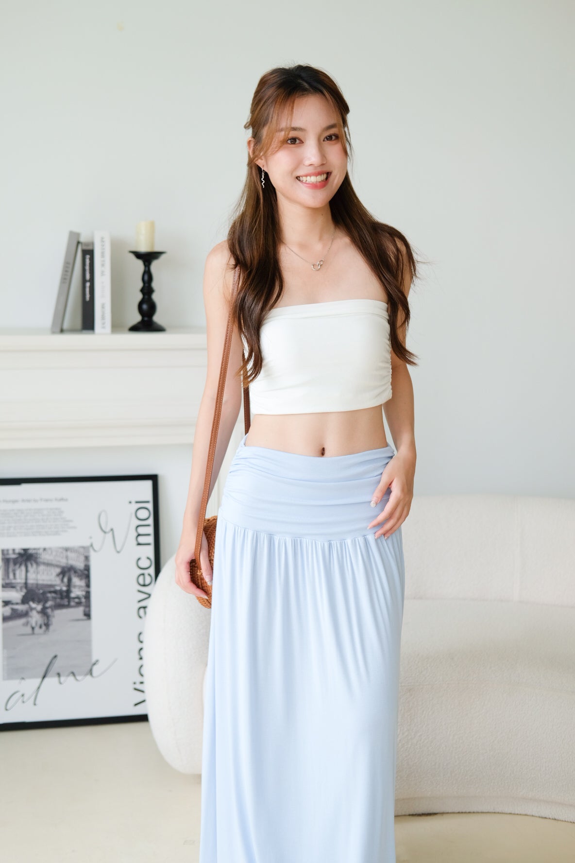 Emmeline Ruched Maxi Skirt (Baby Blue)
