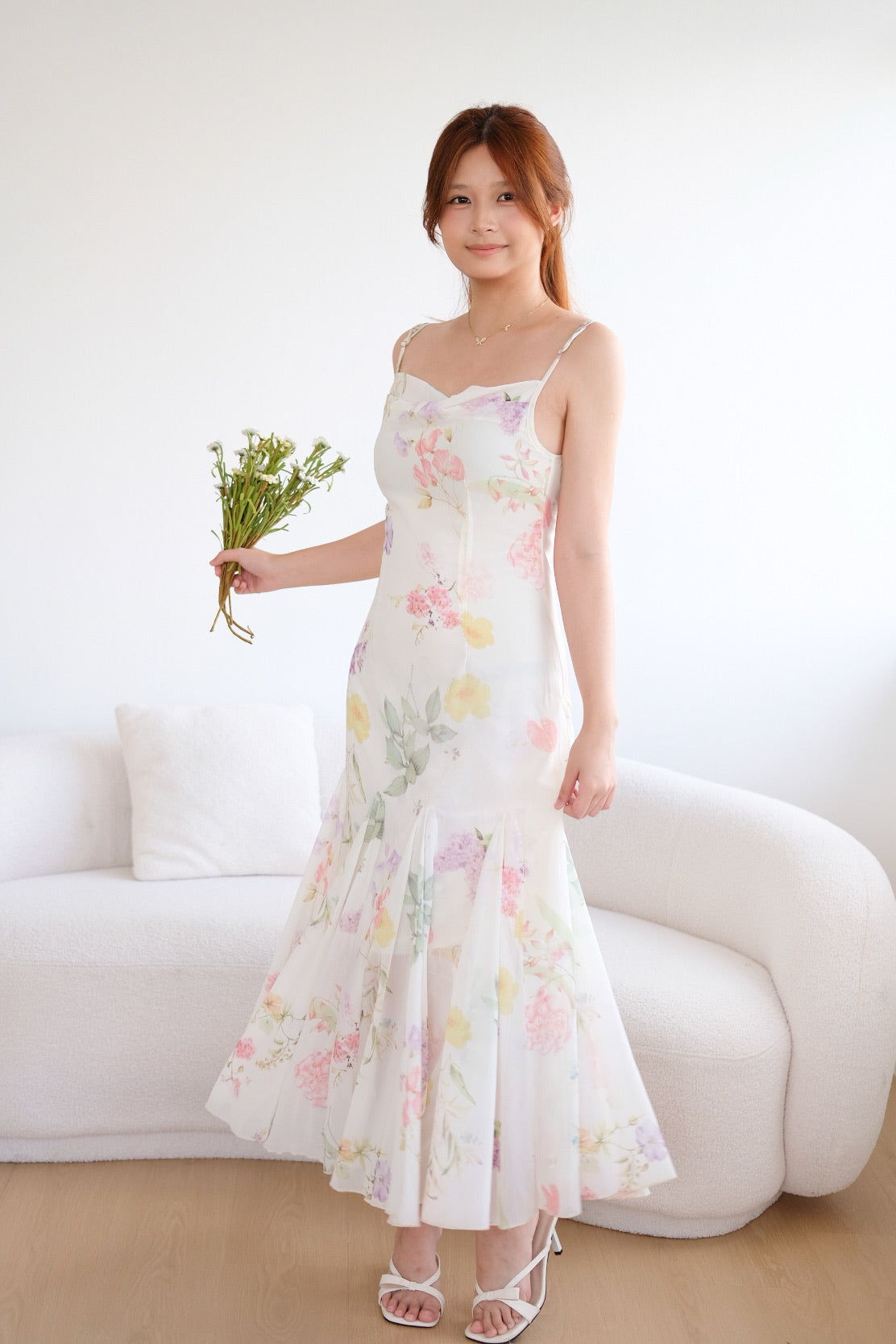 Beige Floral Maxi Dress