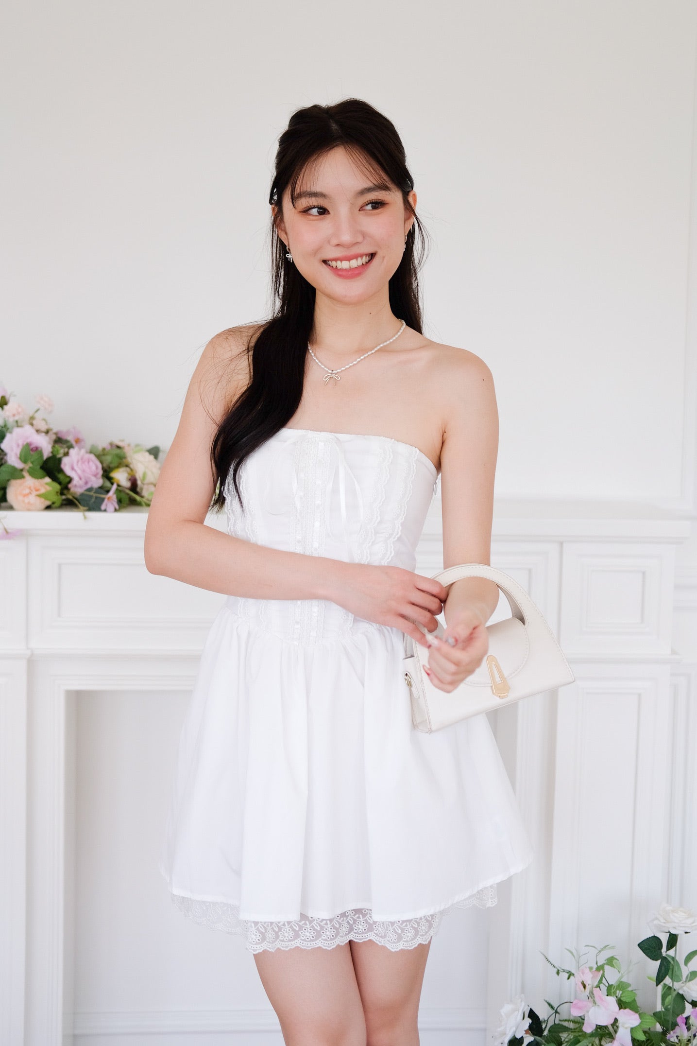 Avaline Lace Corset Tube Dress (White)