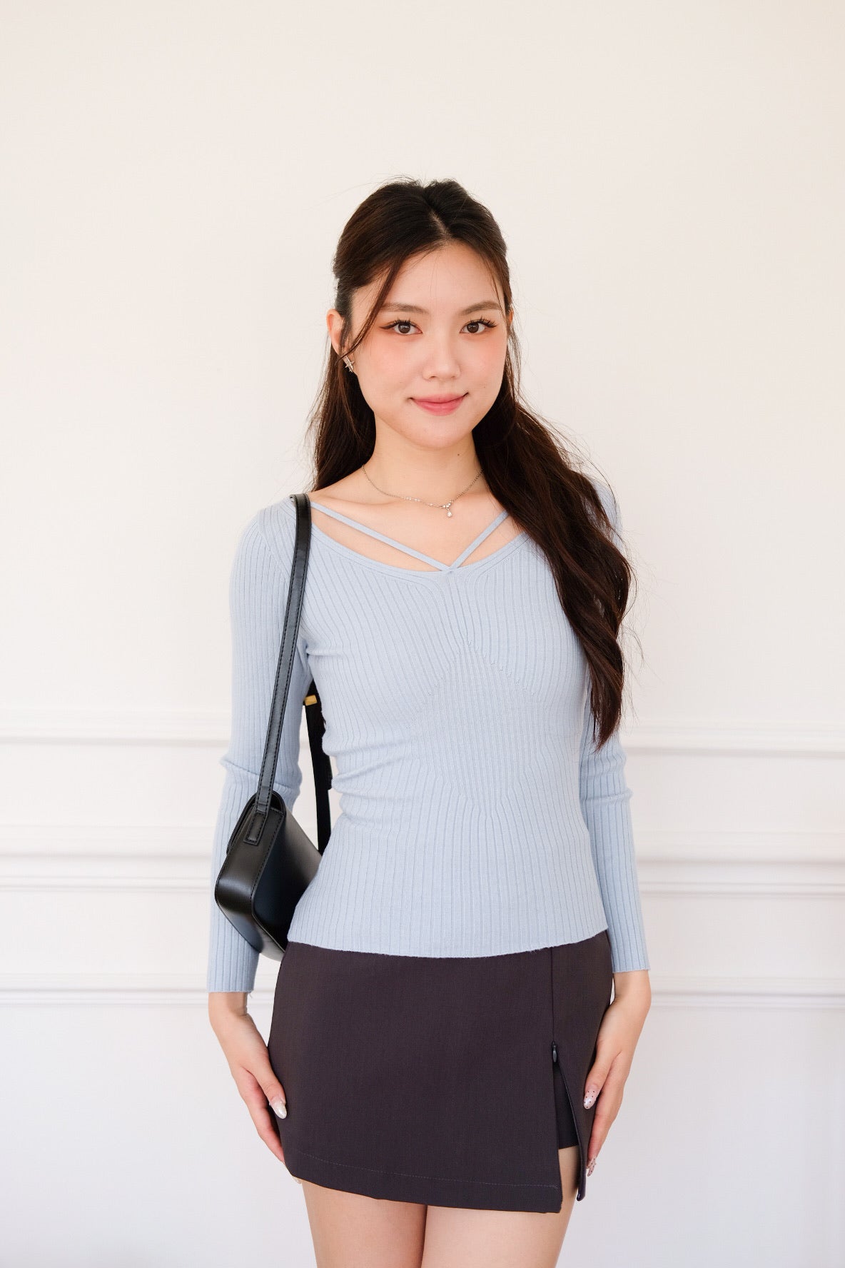 Tristan V Line Sculpted Long Sleeves Top (Sky Blue)