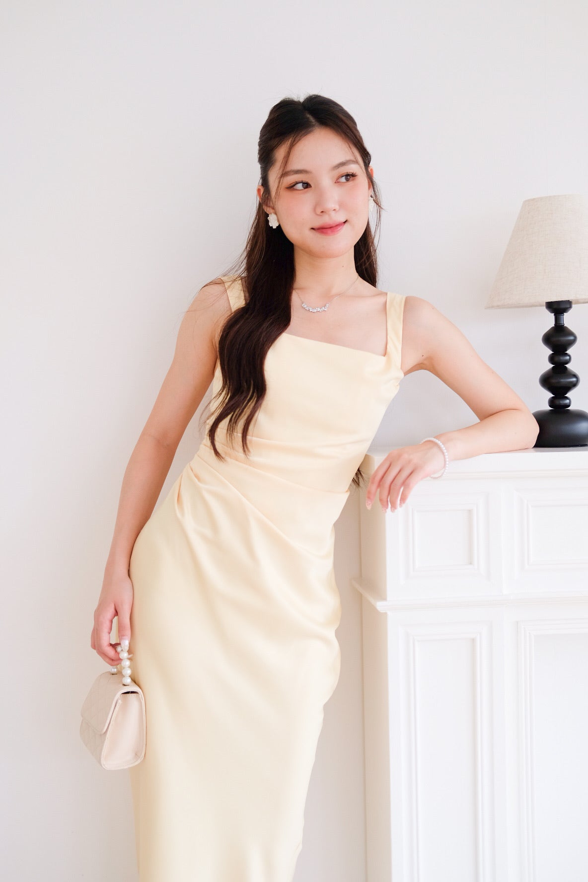 Adora Satin Mermaid Maxi Dress (Light Yellow)
