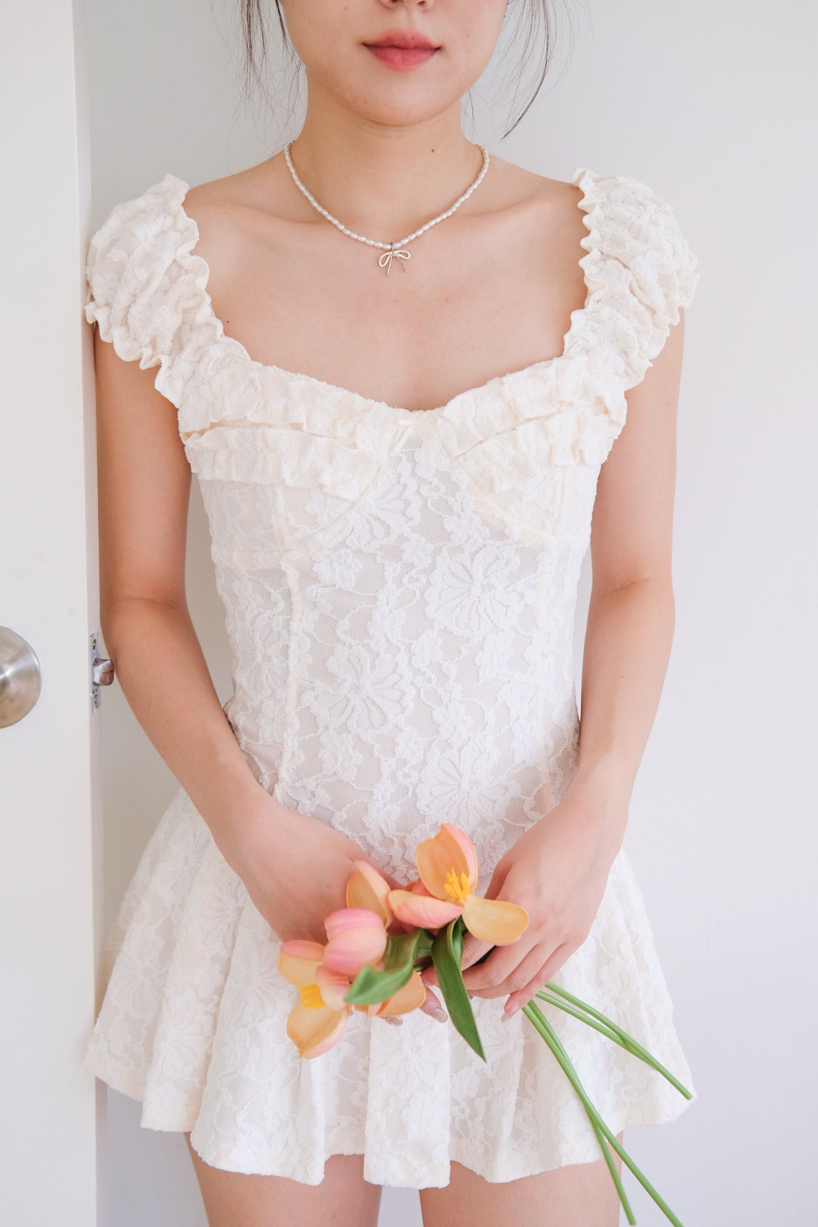Lovell Lace Ruffle Dress (Cream)