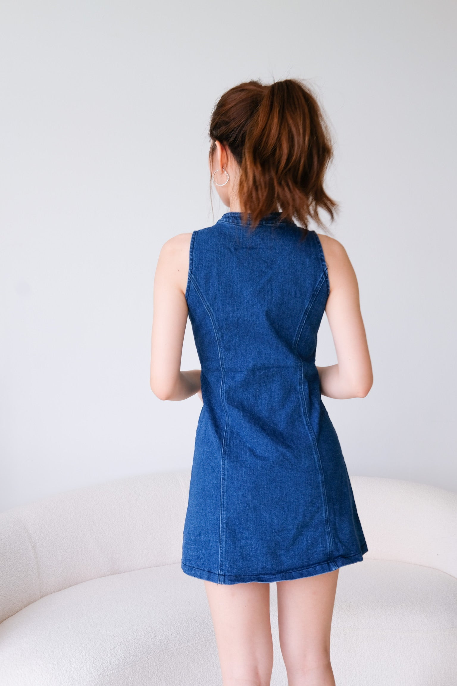 Joee High Neck Denim Dress (Dark Denim)