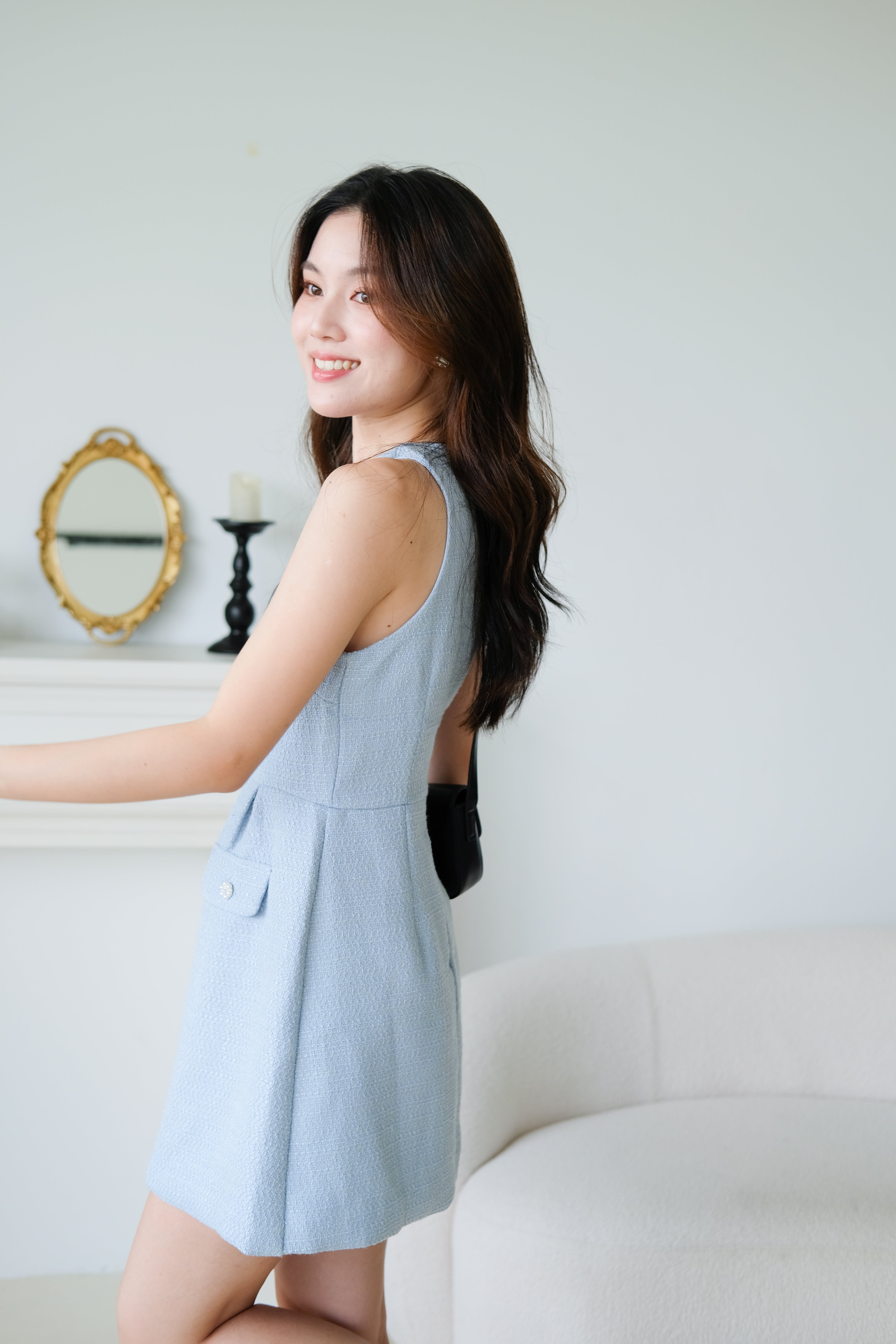 Pearly Tweed Halter Dress (Sea Blue)
