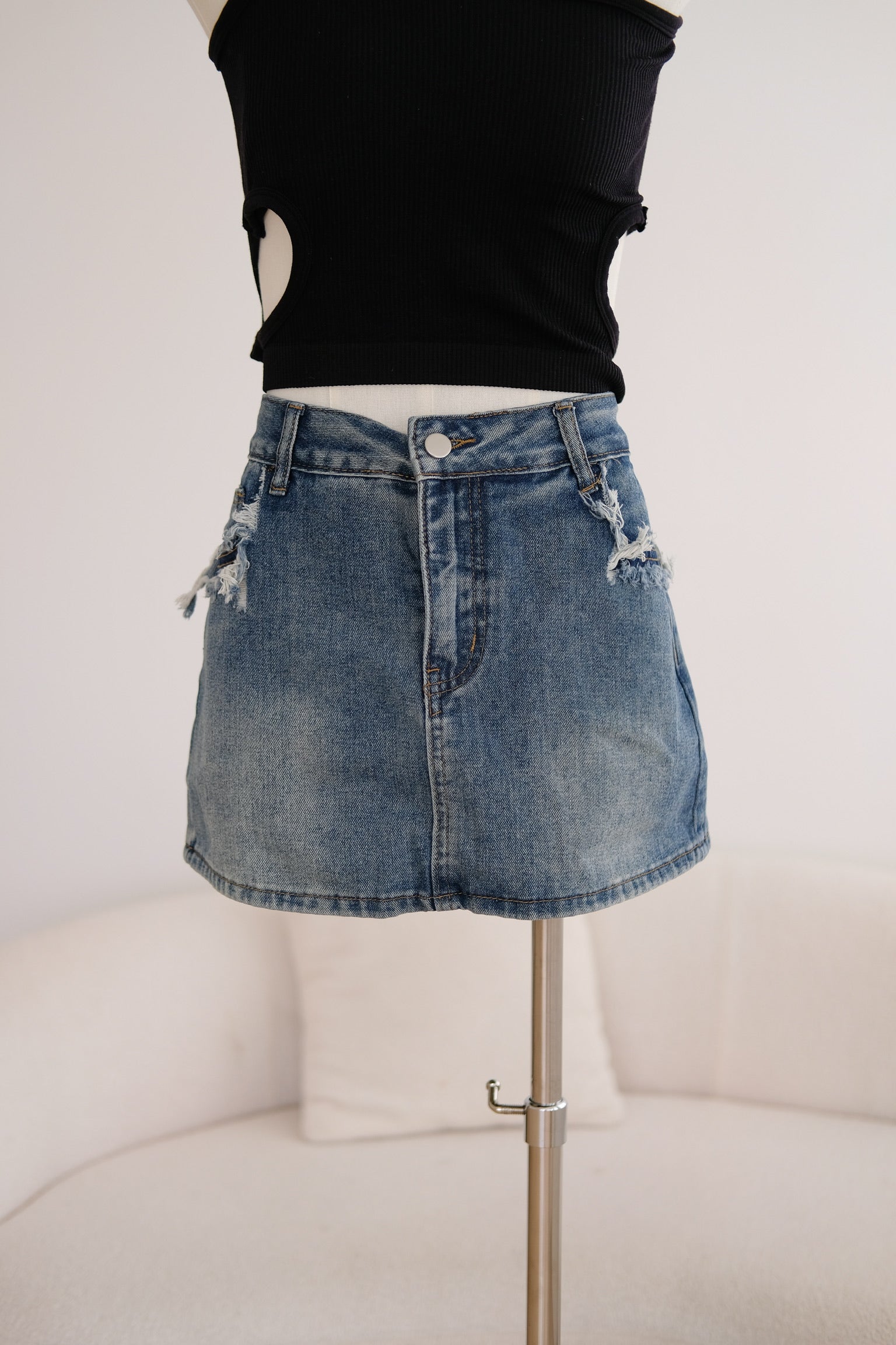 Dark Blue Denim High Waisted Skort