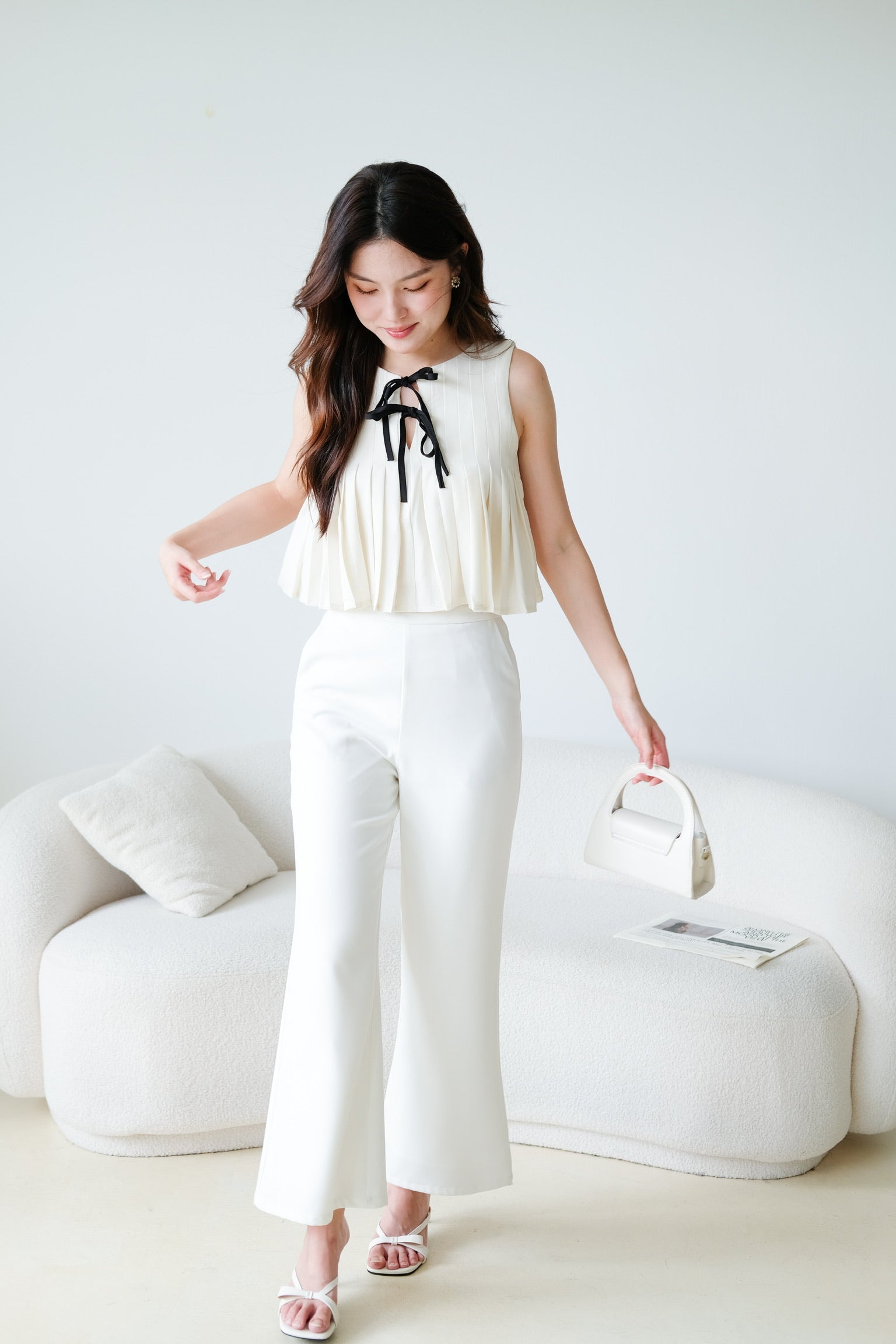 Chantell Pleated Babydoll Top (Cream)