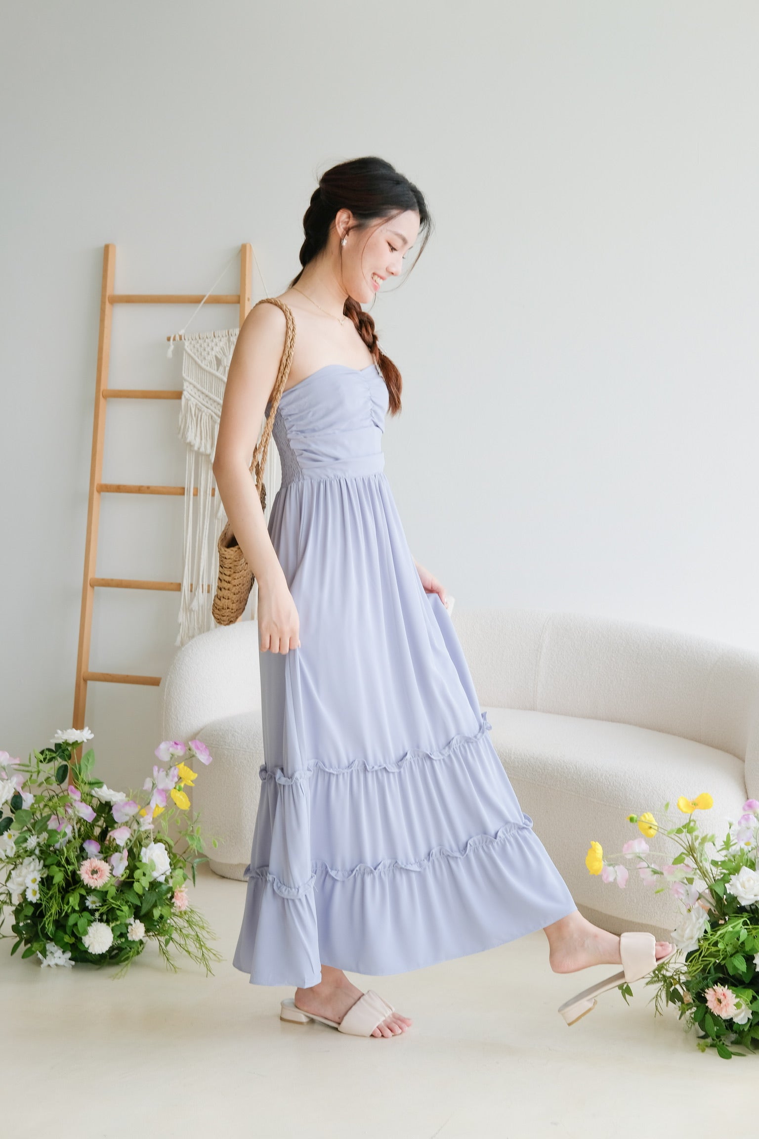 Anna Sweetheart Tube Maxi Dress (Dusty Blue)