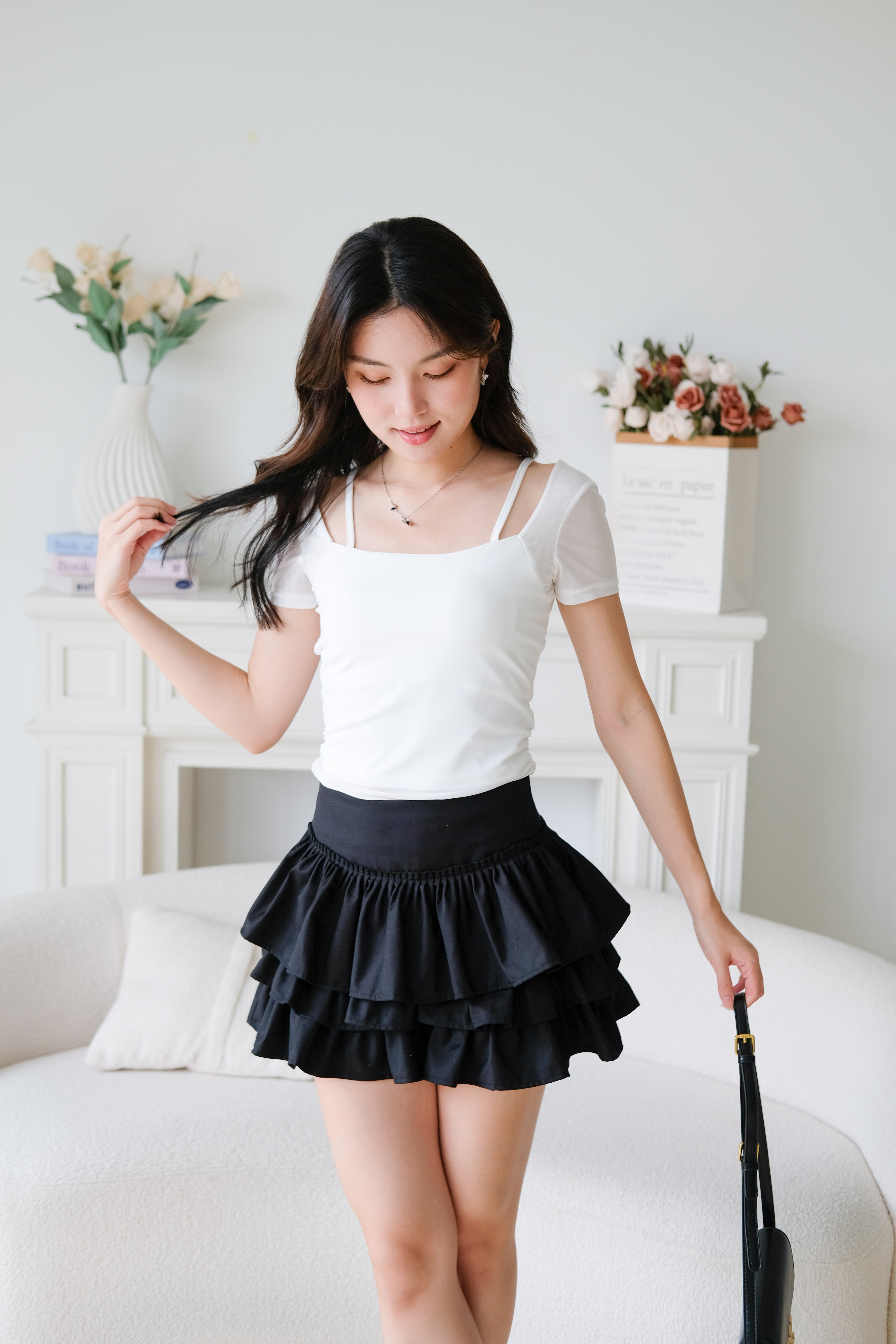 Giana Mesh Stretchy Padded Top (White)