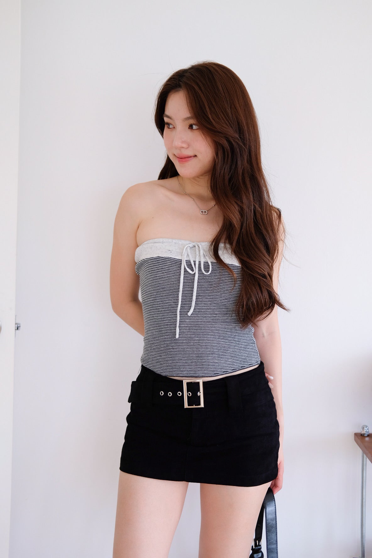 Caitlin Tube Stripes 2 in 1 Cardigan Set (Steel Grey)